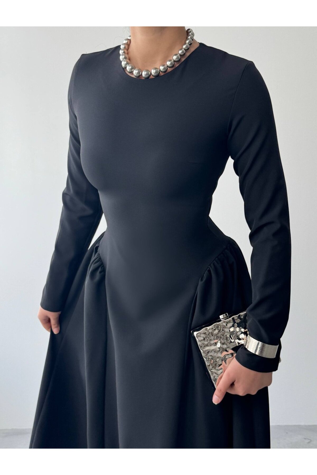 Loks Midi Elbise ETK-01000-siyah