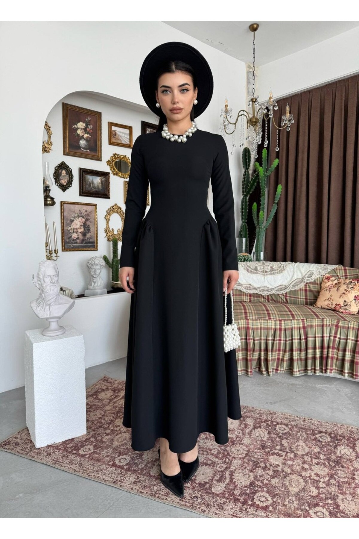 Loks Midi Elbise ETK-01000-siyah