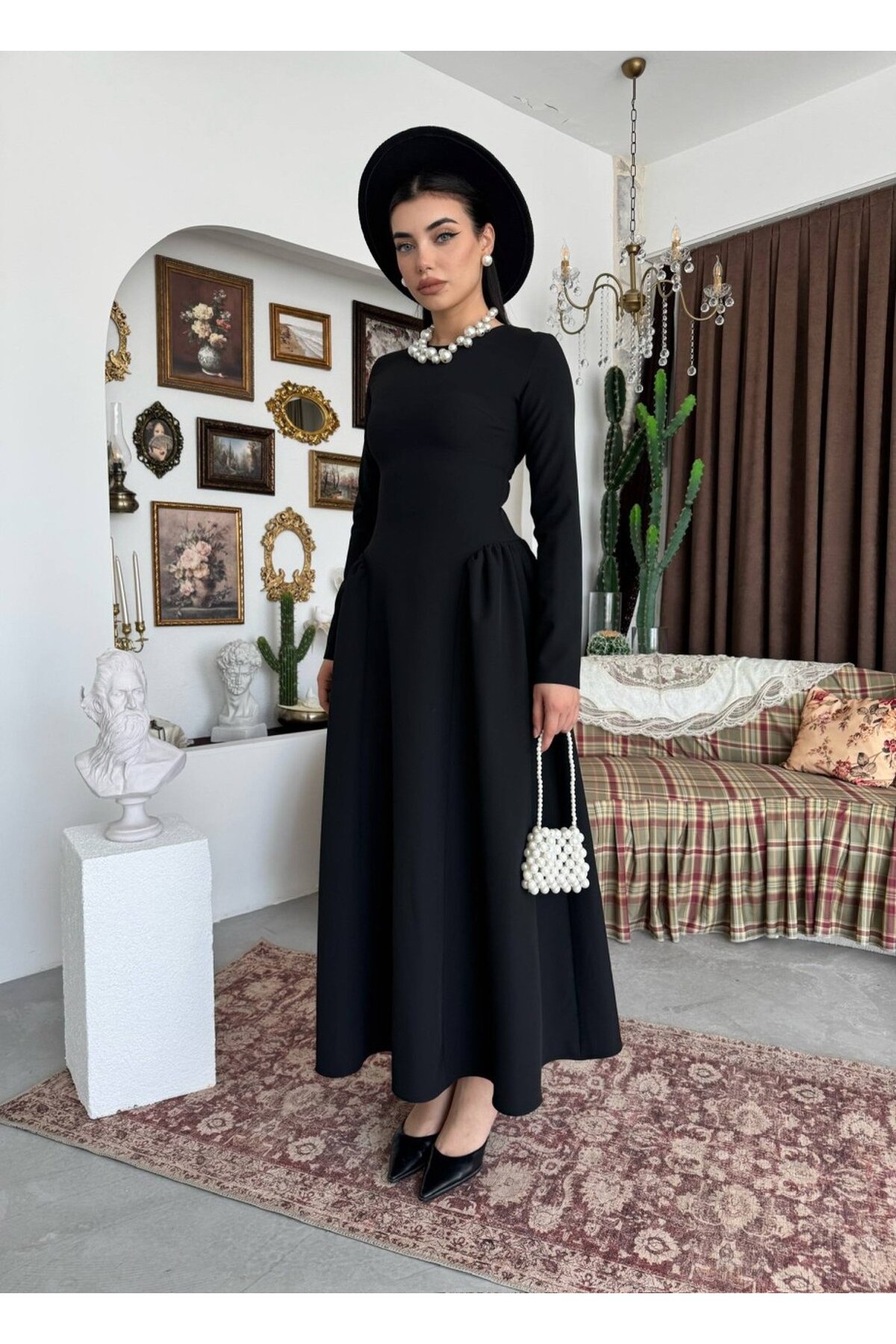 Loks Midi Elbise ETK-01000-siyah
