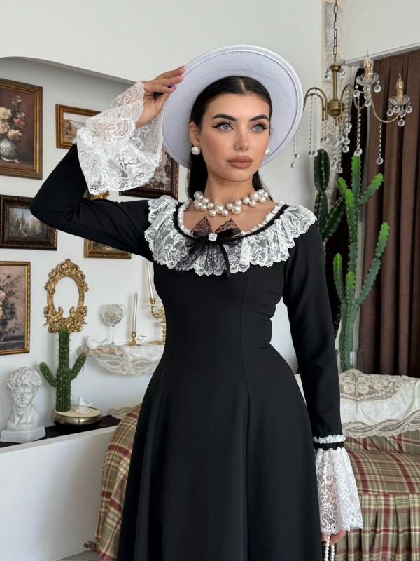Ruyn Broş Detaylı Elbise ETK-01001-siyah