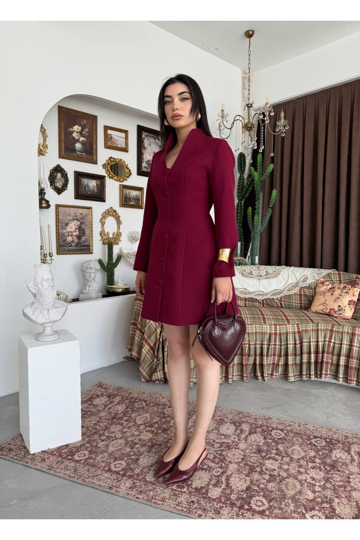 Hanne Ceket Elbise ETK-01003-bordo