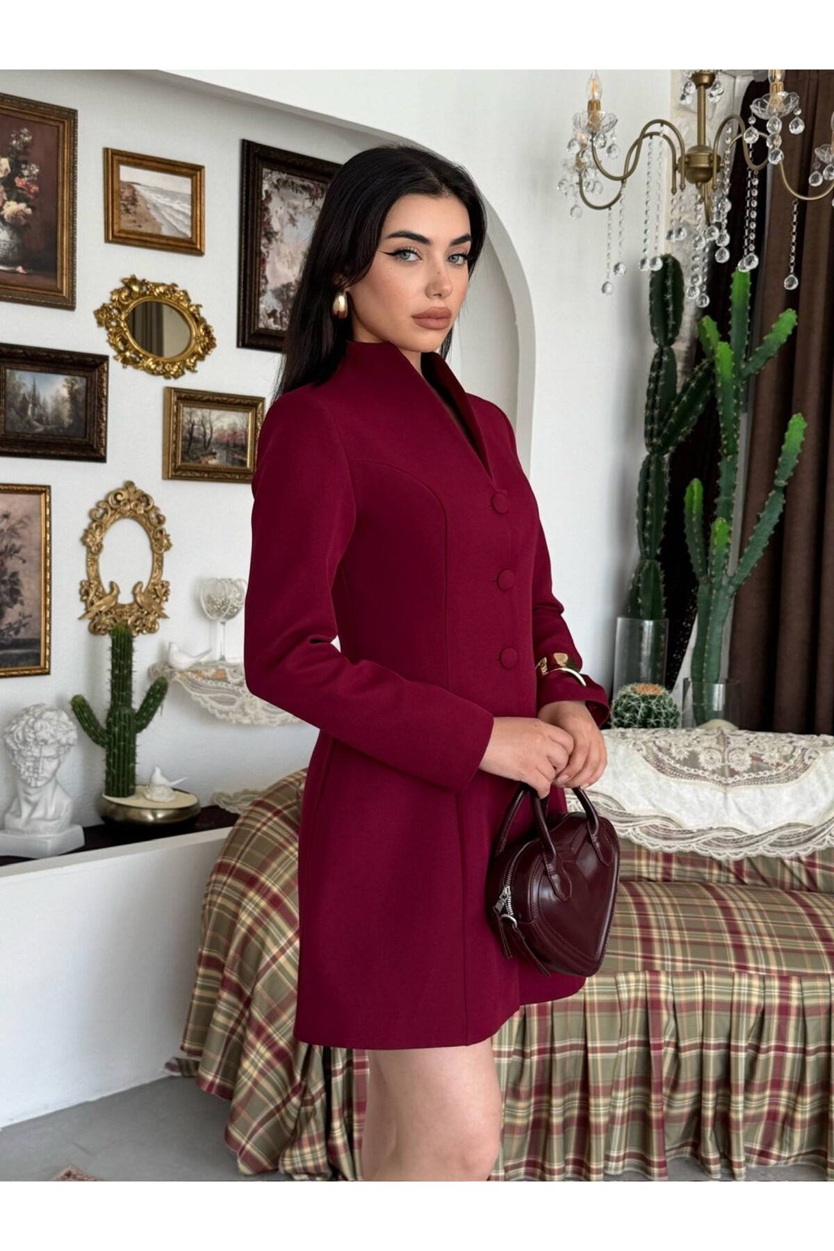 Hanne Ceket Elbise ETK-01003-bordo
