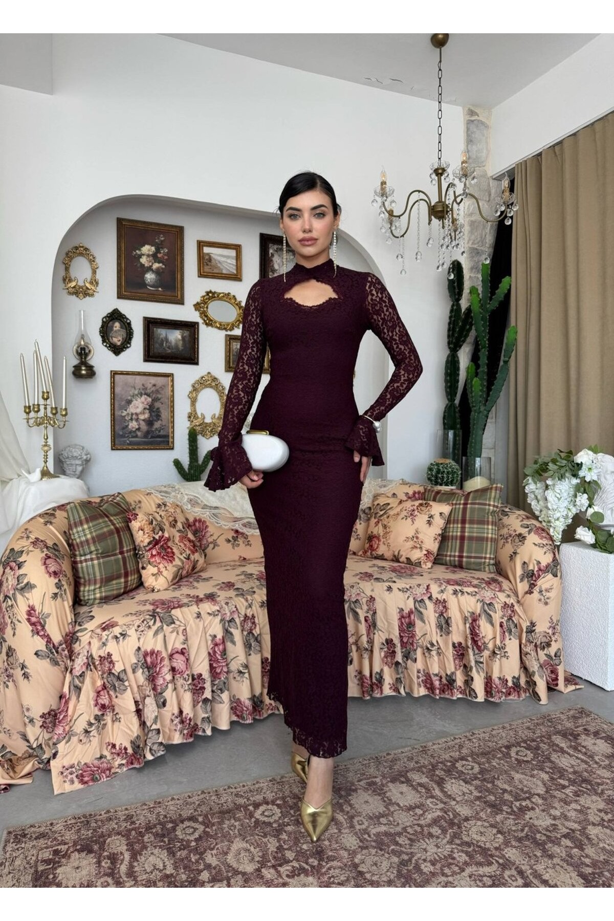 Wexo Göğüs Dekolte Detaylı Elbise ETK-01006-murdum