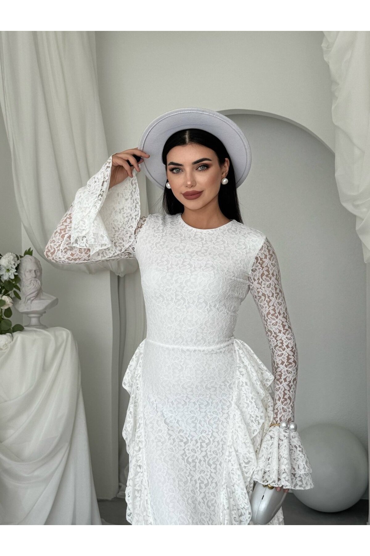 Fusne Midi Elbise ETK-01022-beyaz