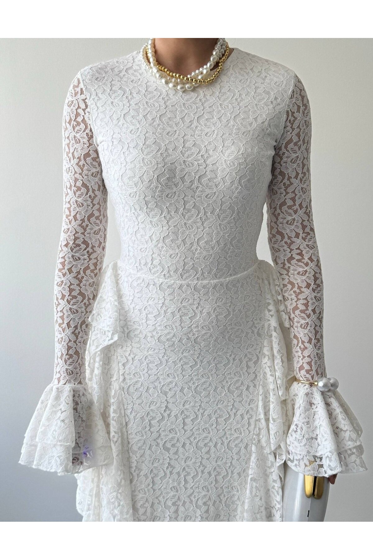Fusne Midi Elbise ETK-01022-beyaz