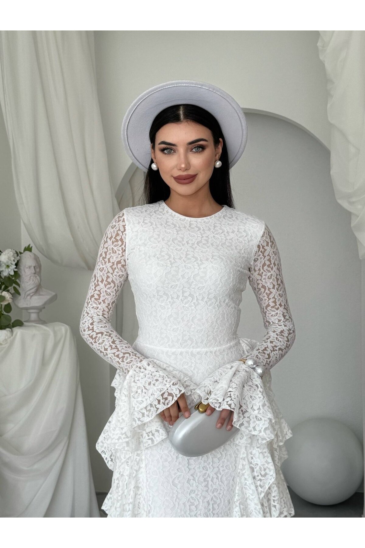 Fusne Midi Elbise ETK-01022-beyaz