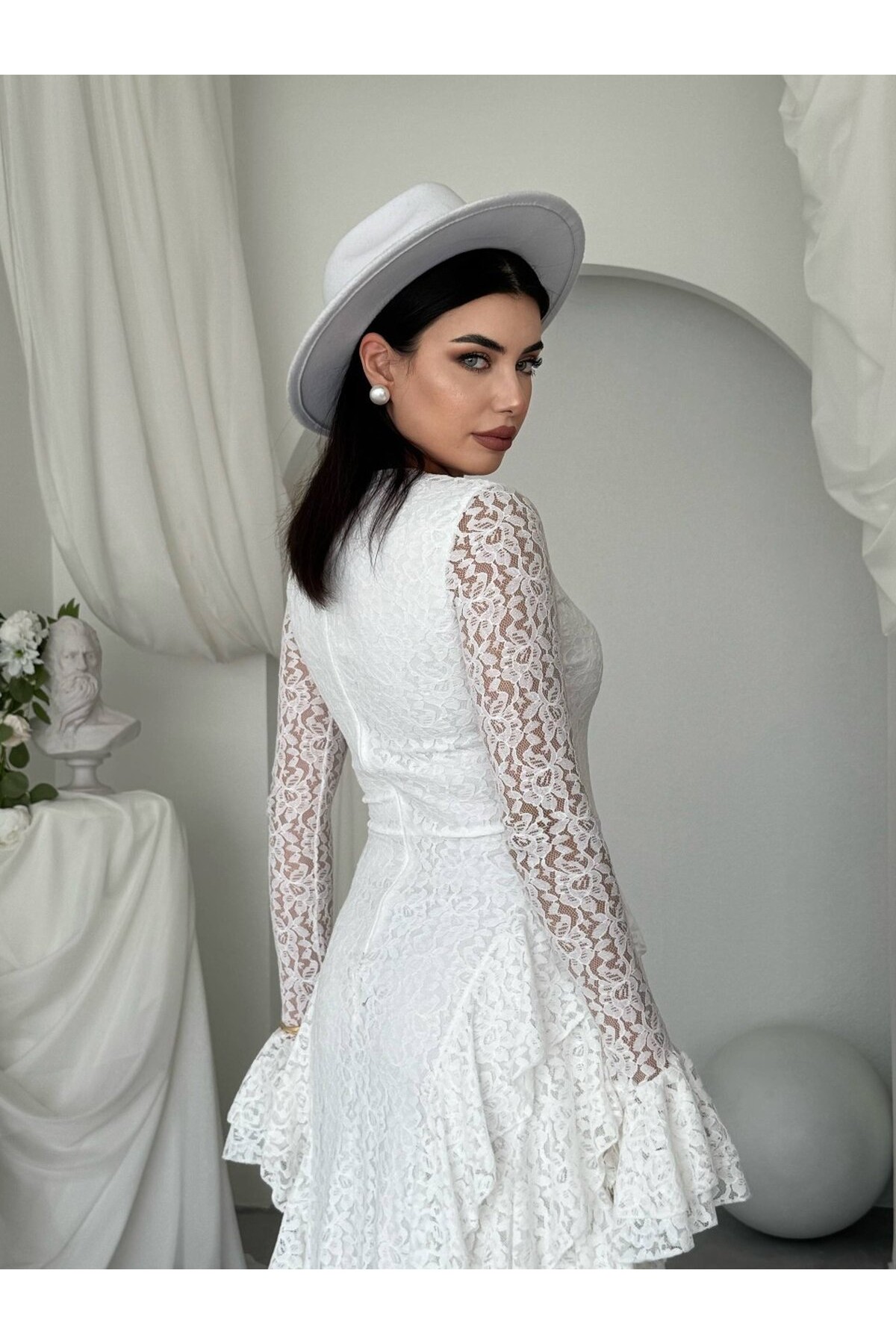 Fusne Midi Elbise ETK-01022-beyaz