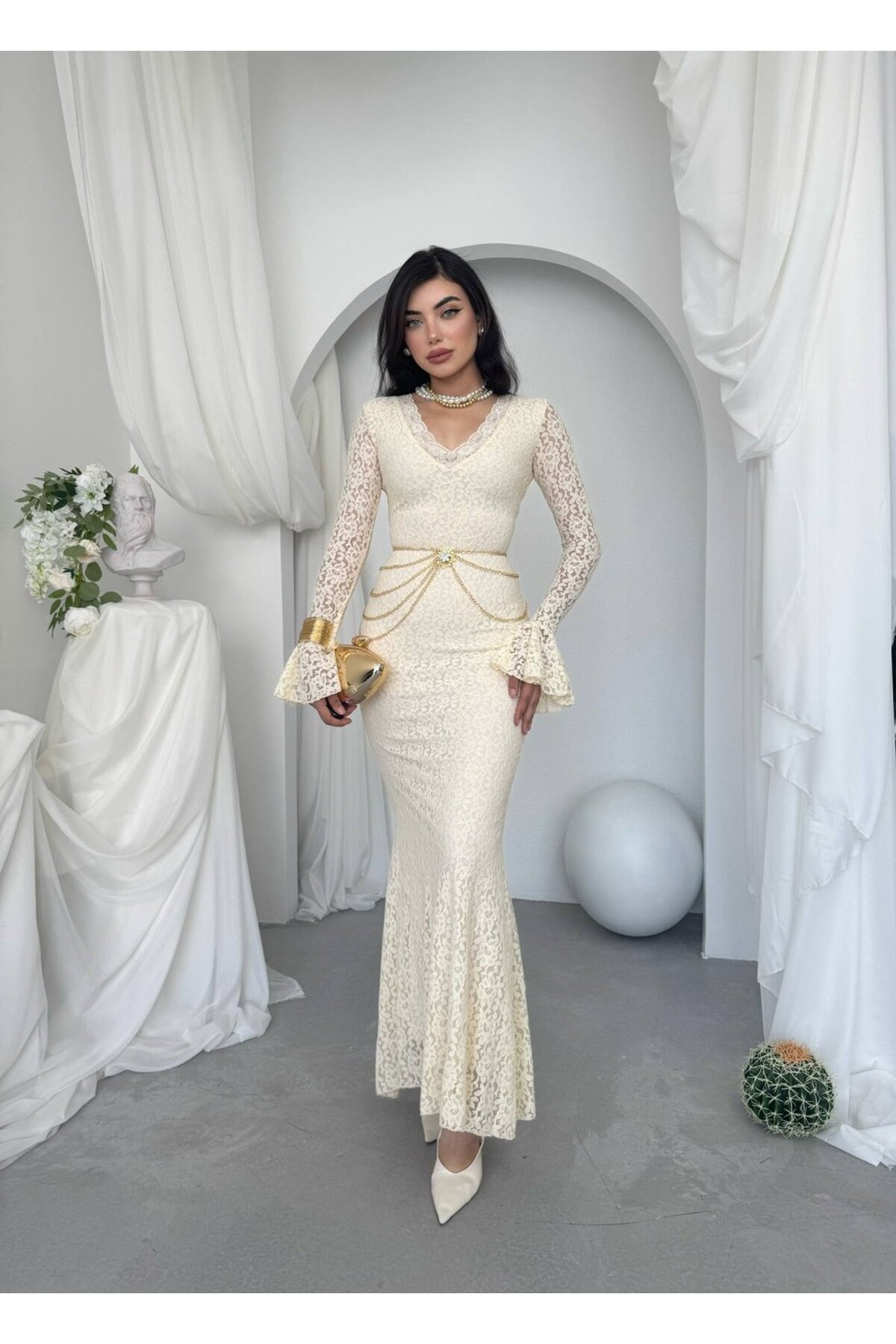 Seyla Midi Elbise ETK-01026-bej