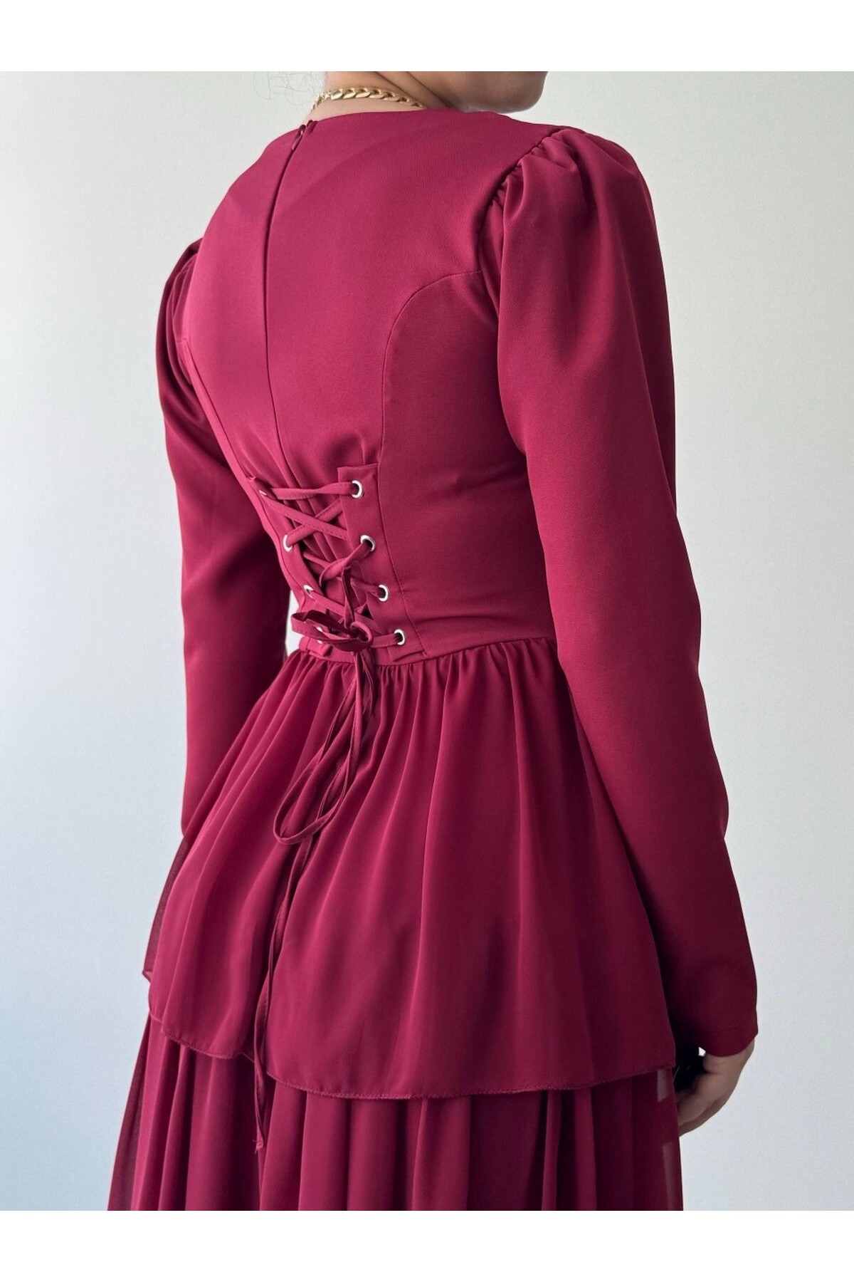 Onces Midi Elbise ETK-01029-bordo