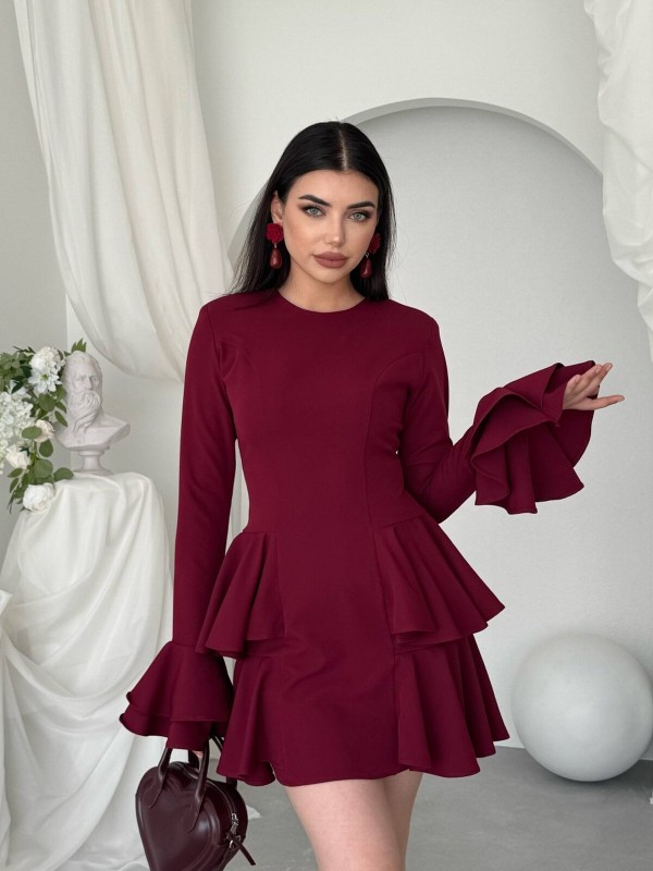 Junos Mini Elbise ETK-01032-bordo