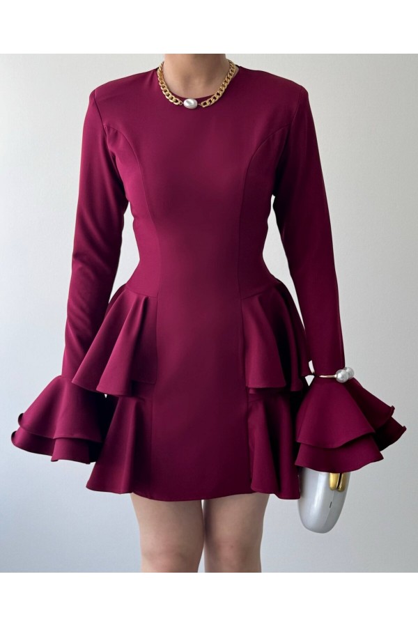 Junos Mini Elbise ETK-01032-bordo