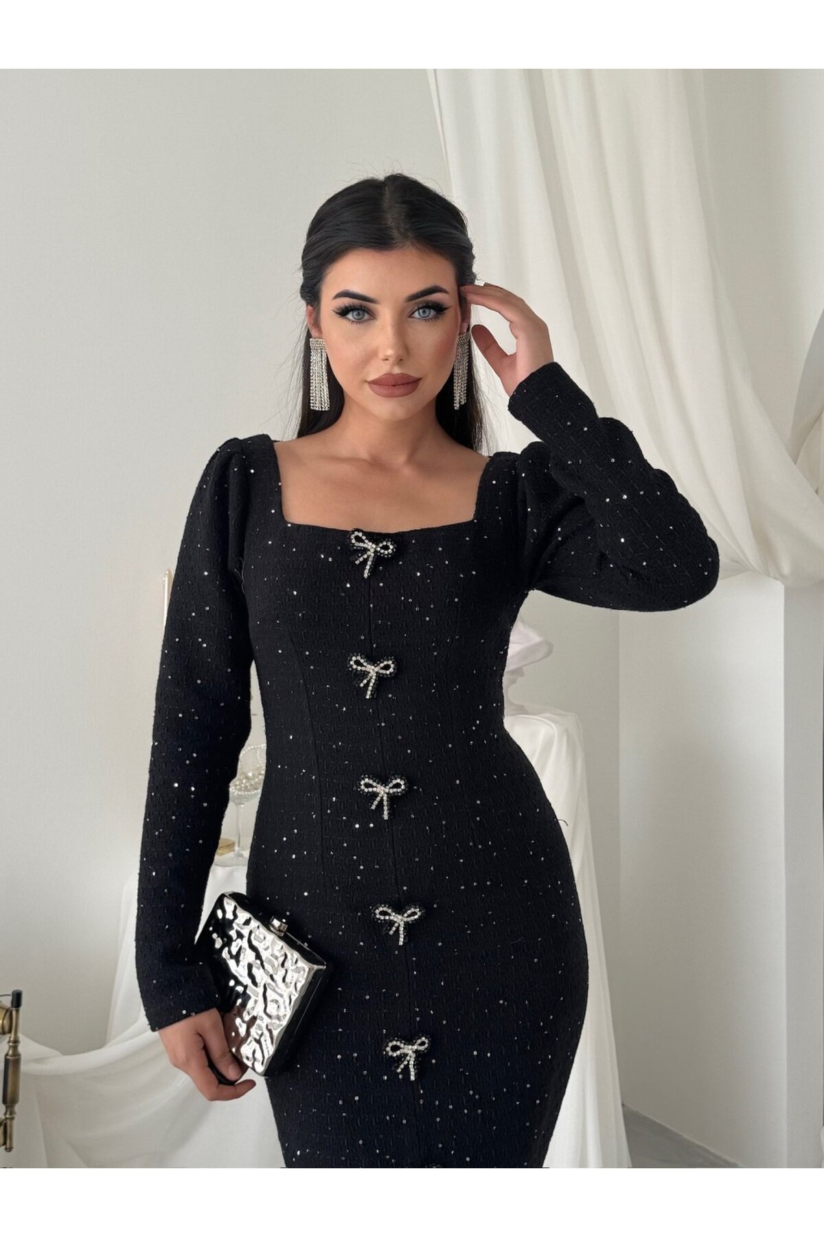 Junat Midi Elbise ETK-01033-siyah