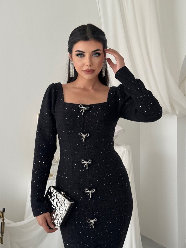 Junat Midi Elbise ETK-01033-siyah