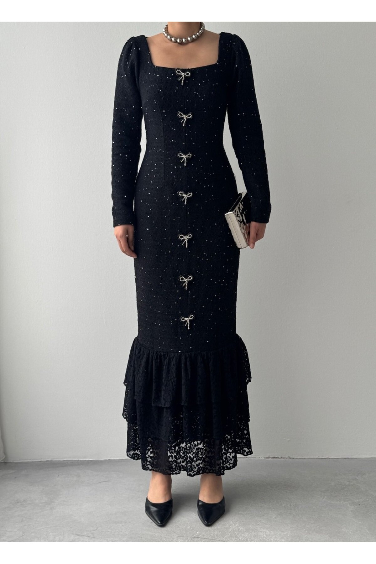 Junat Midi Elbise ETK-01033-siyah