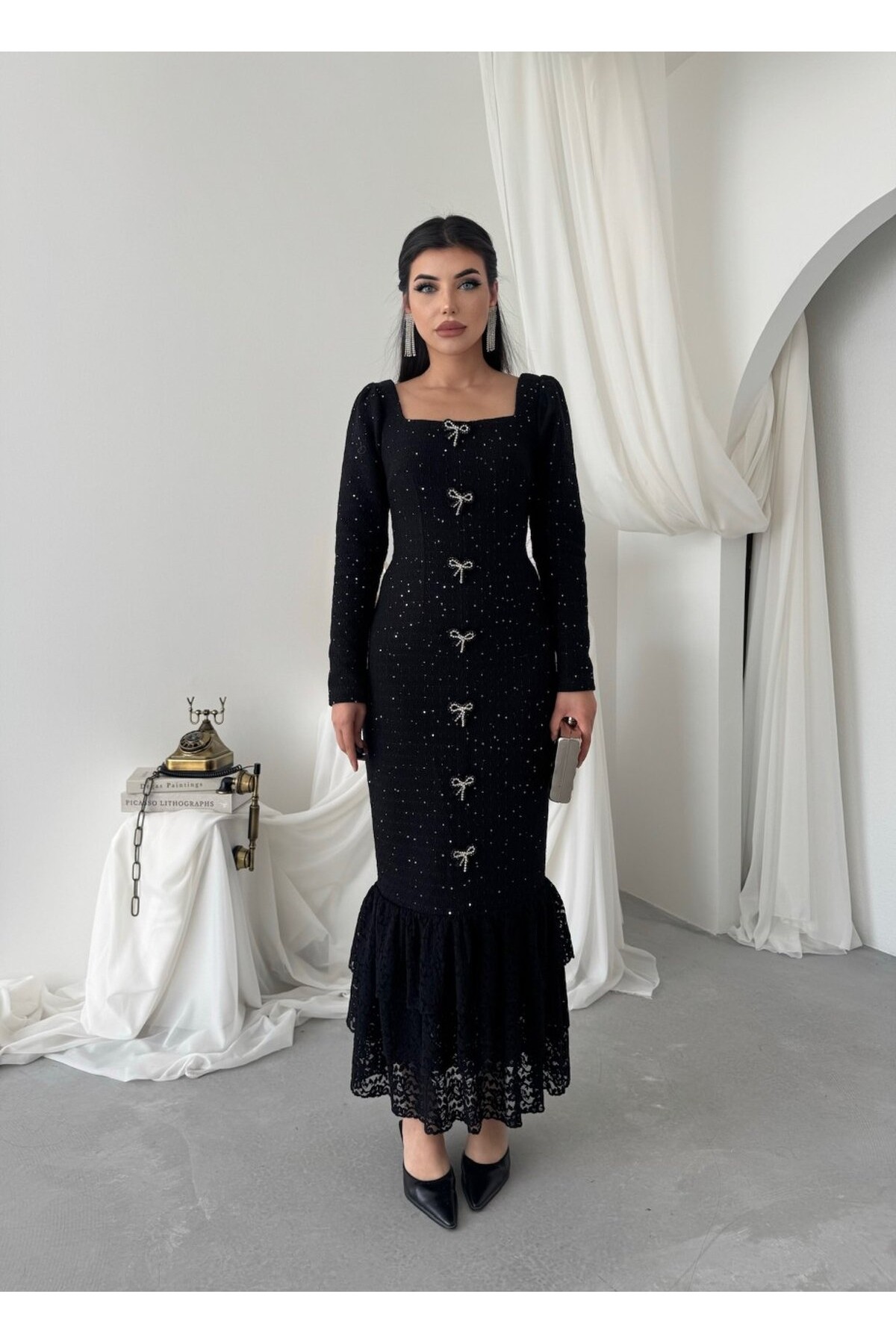 Junat Midi Elbise ETK-01033-siyah
