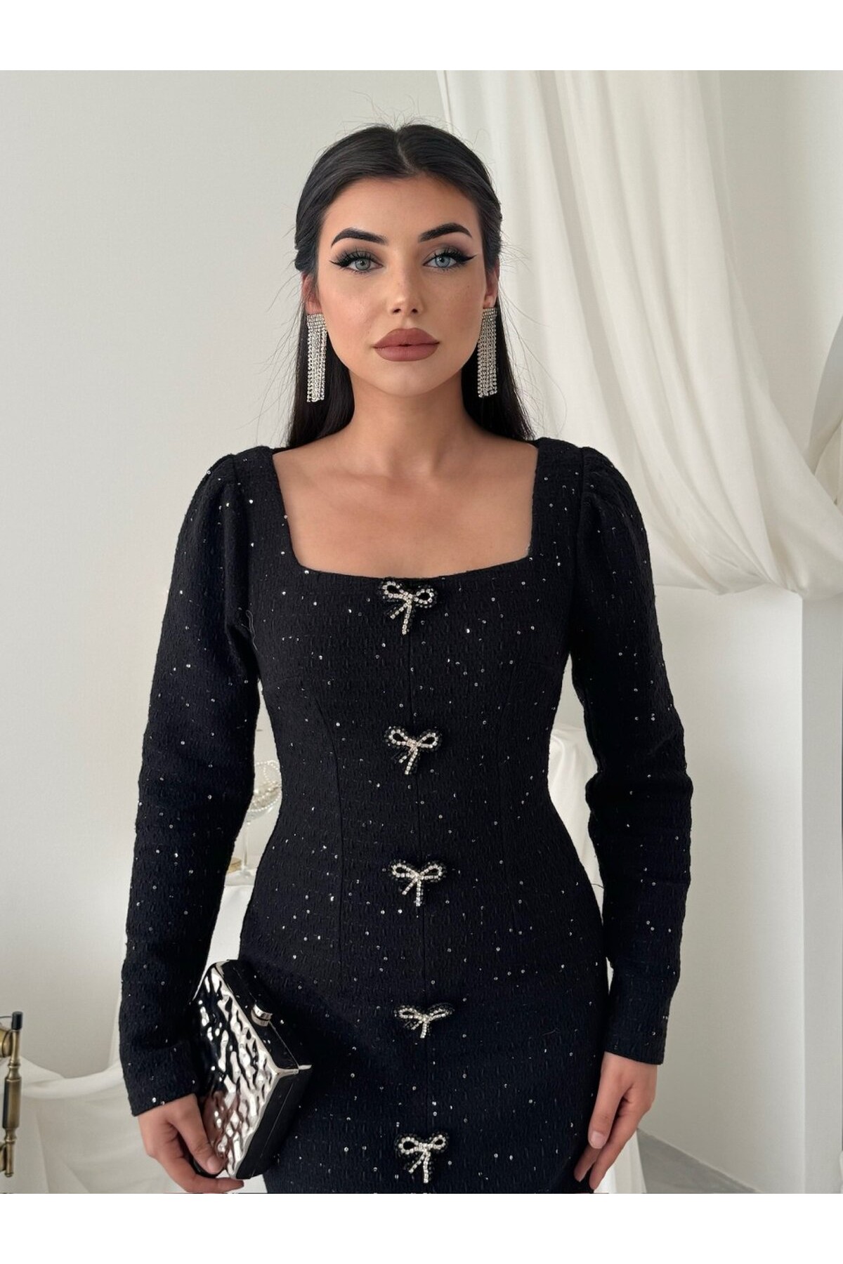 Junat Midi Elbise ETK-01033-siyah
