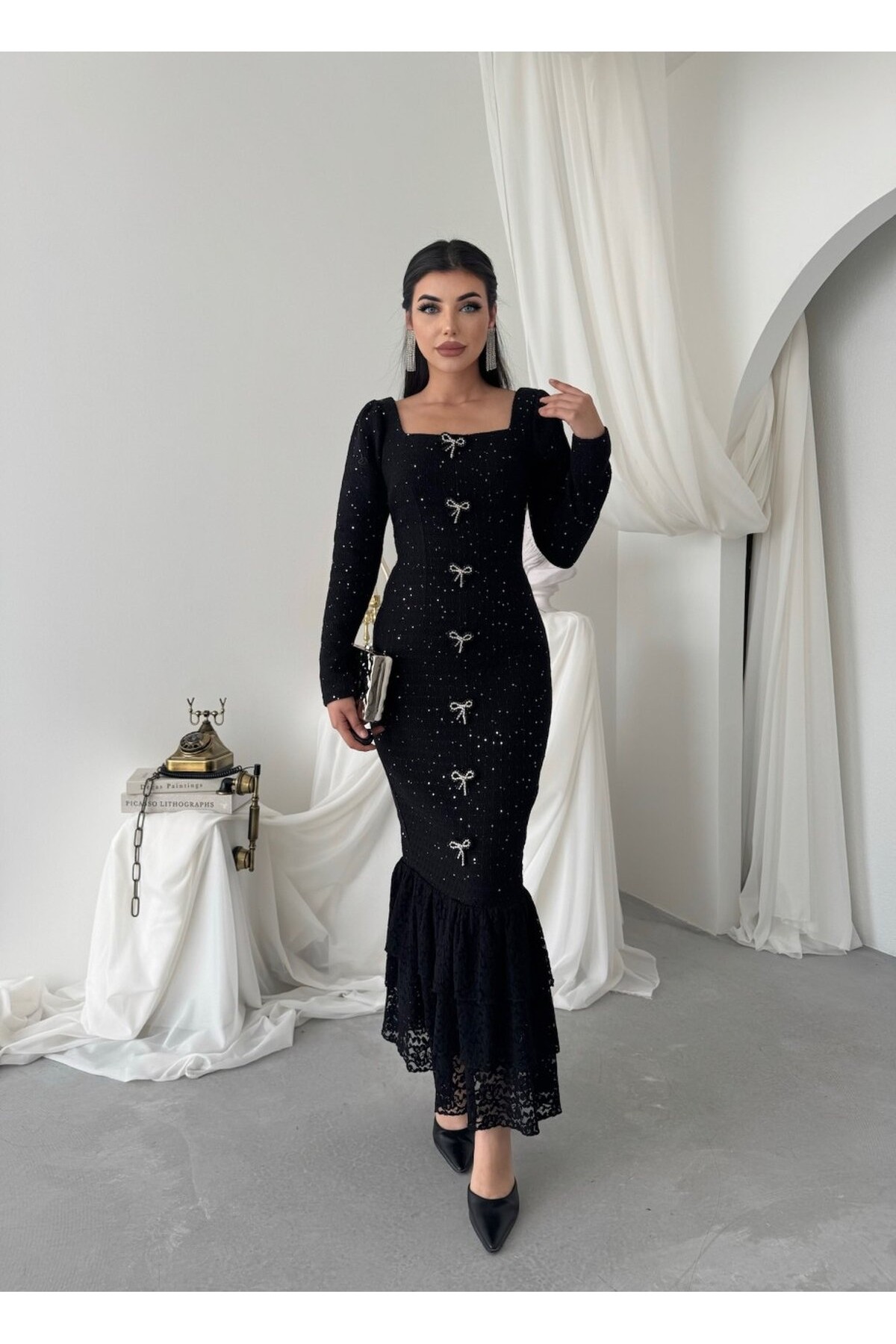 Junat Midi Elbise ETK-01033-siyah