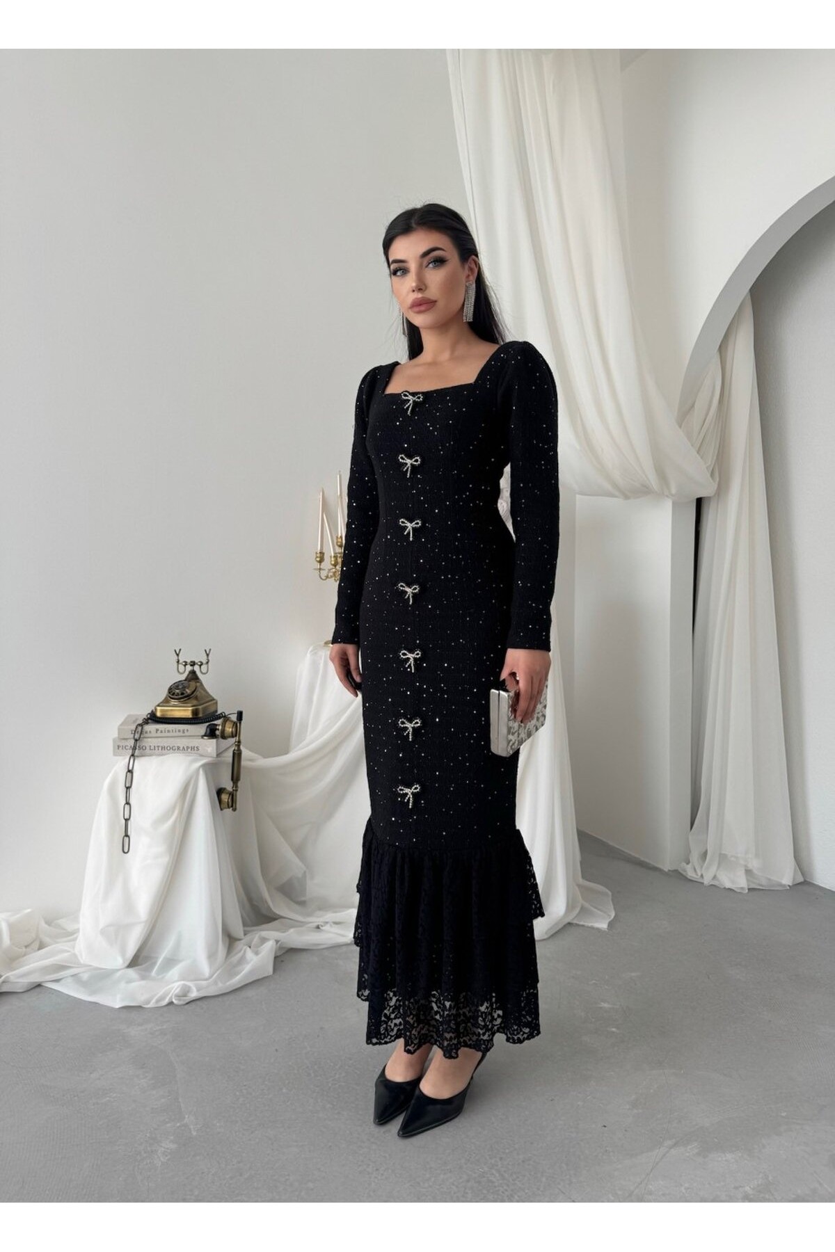 Junat Midi Elbise ETK-01033-siyah