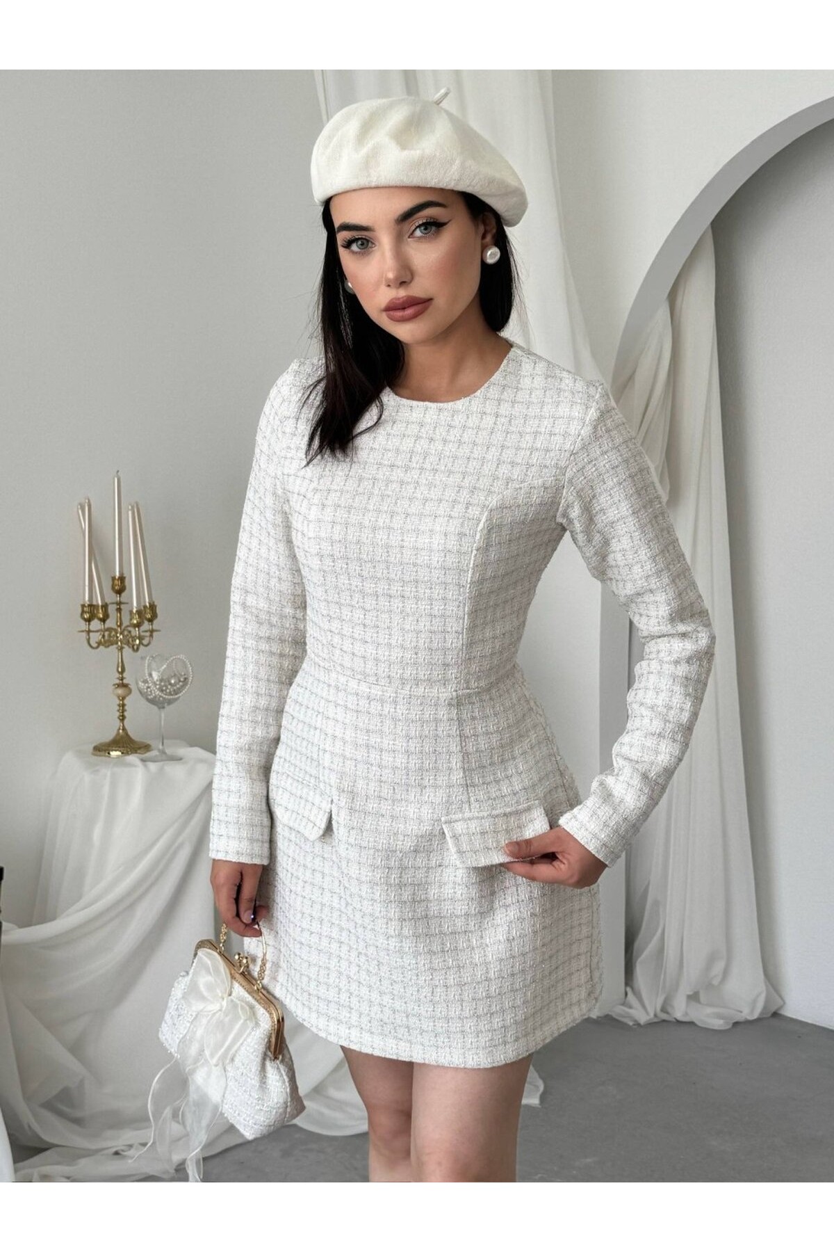 Jensa Mini Elbise ETK-01037-beyaz
