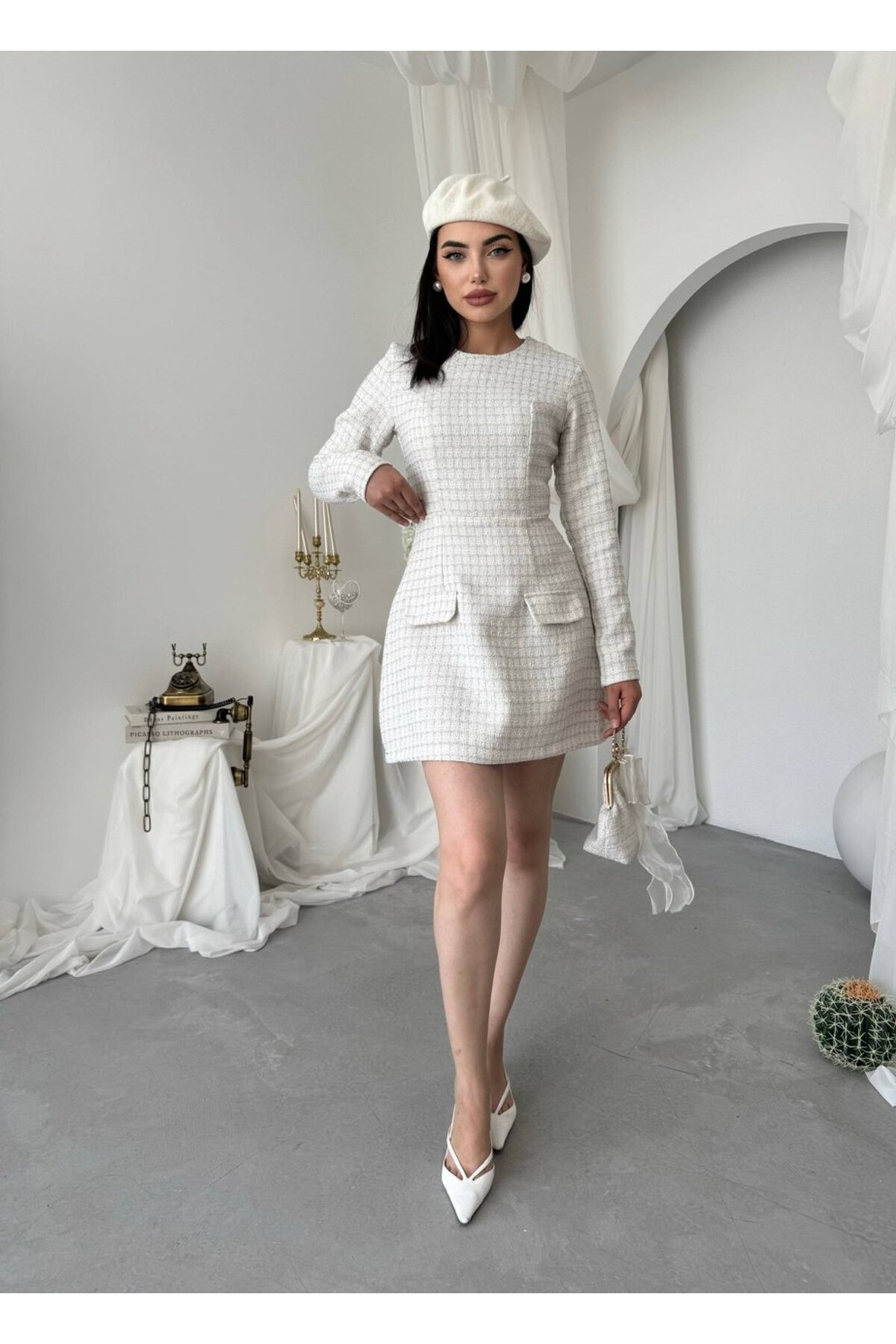 Jensa Mini Elbise ETK-01037-beyaz