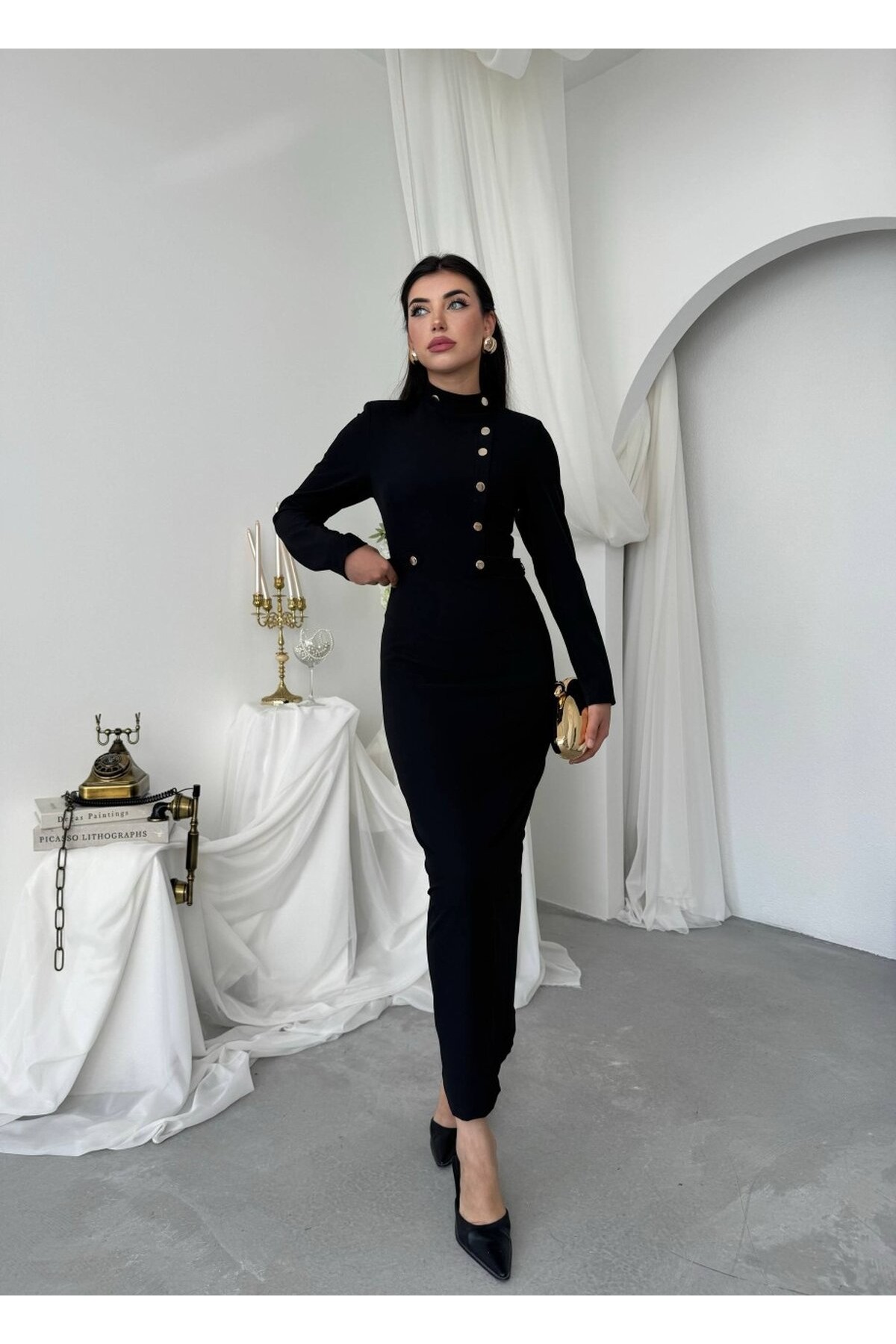 Zeas Midi Elbise ETK-01053-siyah