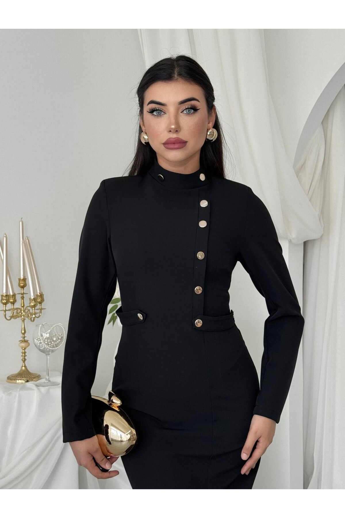 Zeas Midi Elbise ETK-01053-siyah