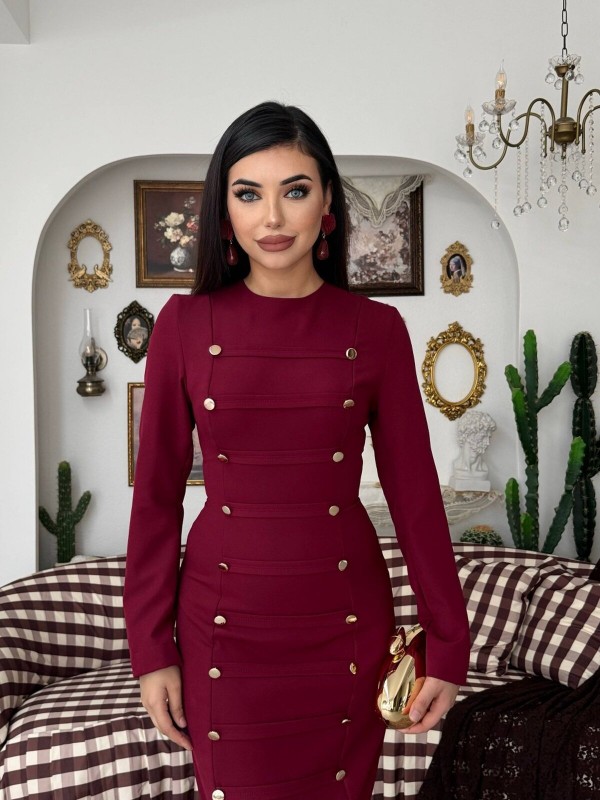 Nuye Midi Elbise ETK-01065-bordo
