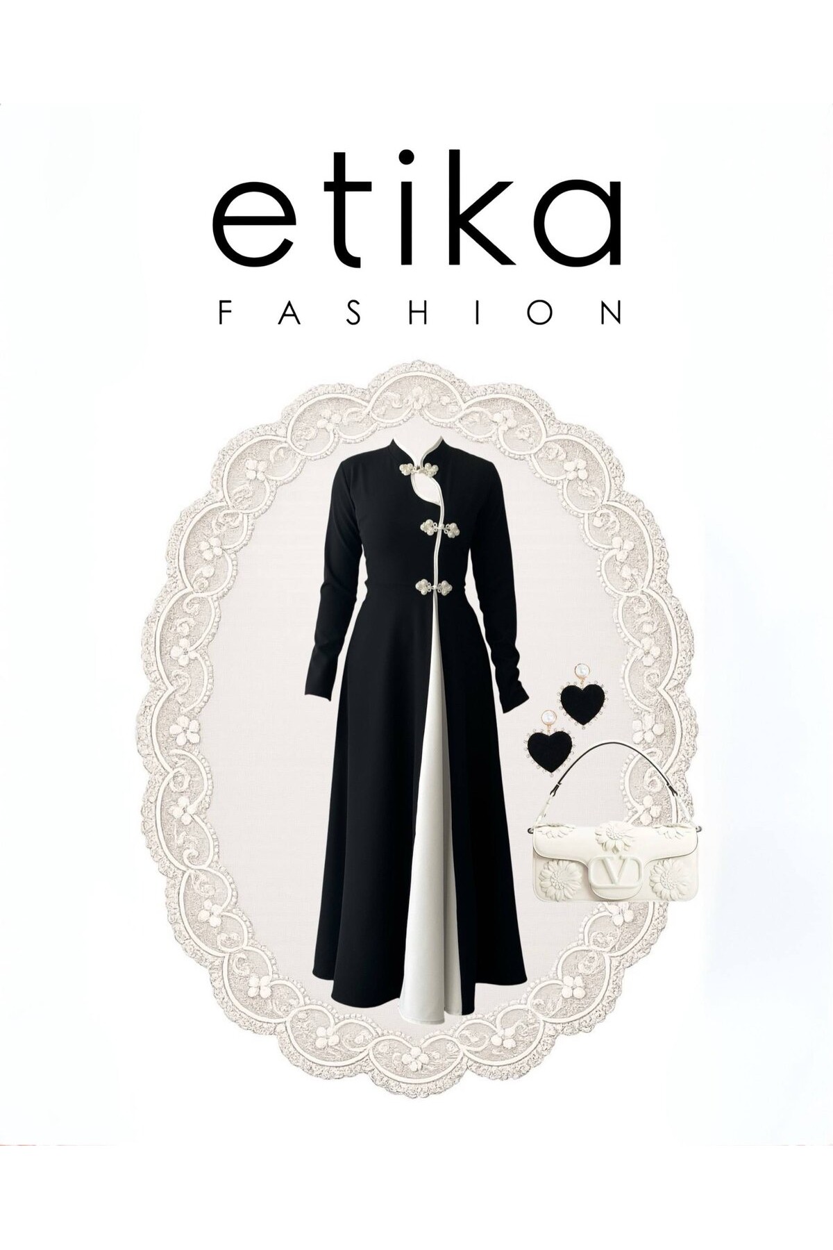 Muas Broş Detaylı Elbise ETK-01082-siyah