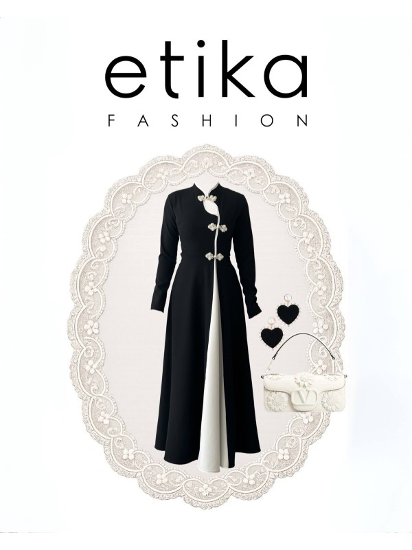Muas Broş Detaylı Elbise ETK-01082-siyah