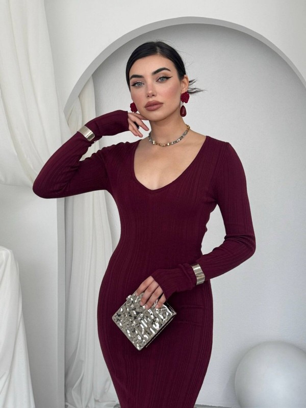 Ketas Midi Elbise ETK-20000-bordo