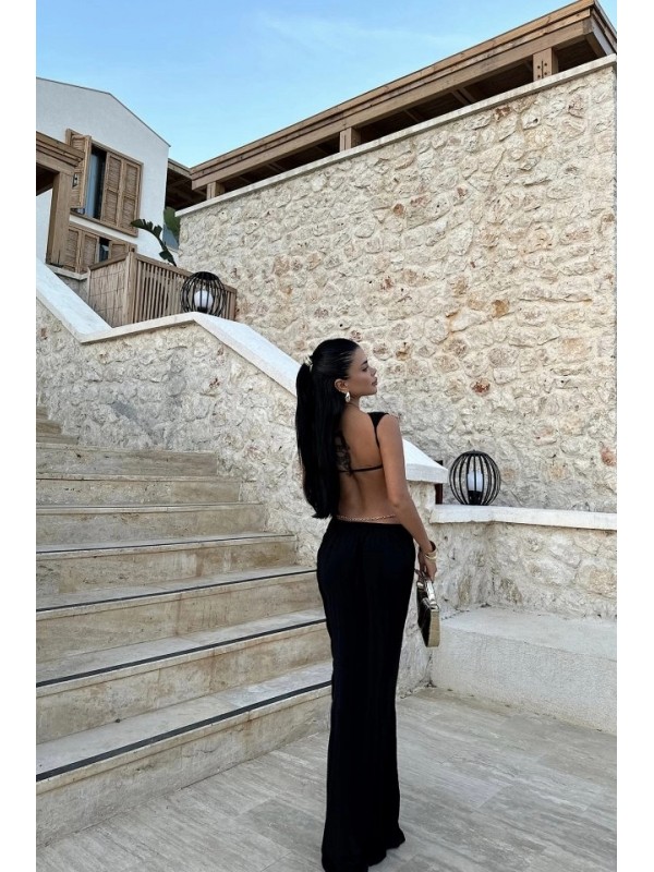 Siyah Antonella Sırt Dekolte Ve Aksesuarlı Elbise siyah