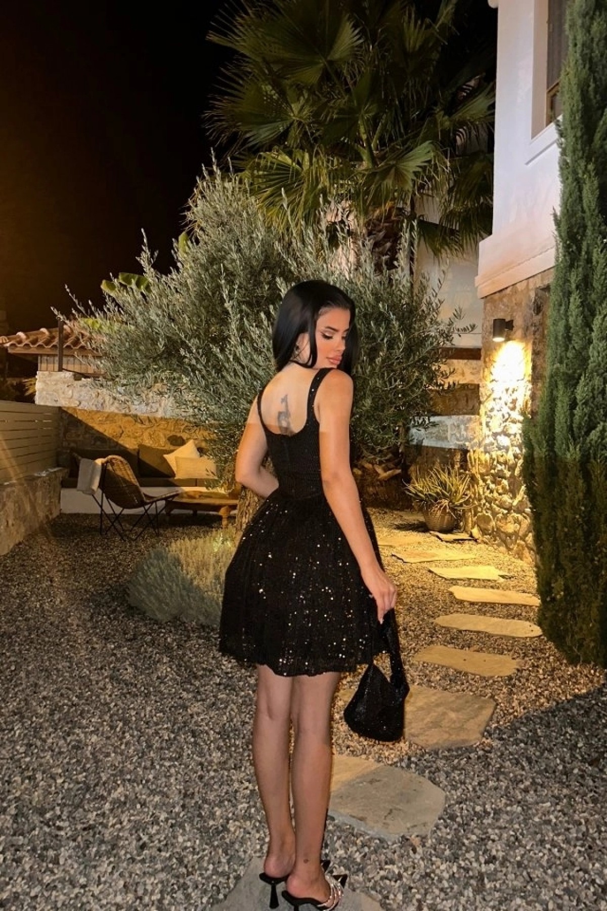 Siyah Pul Detay Askılı Elbise siyah