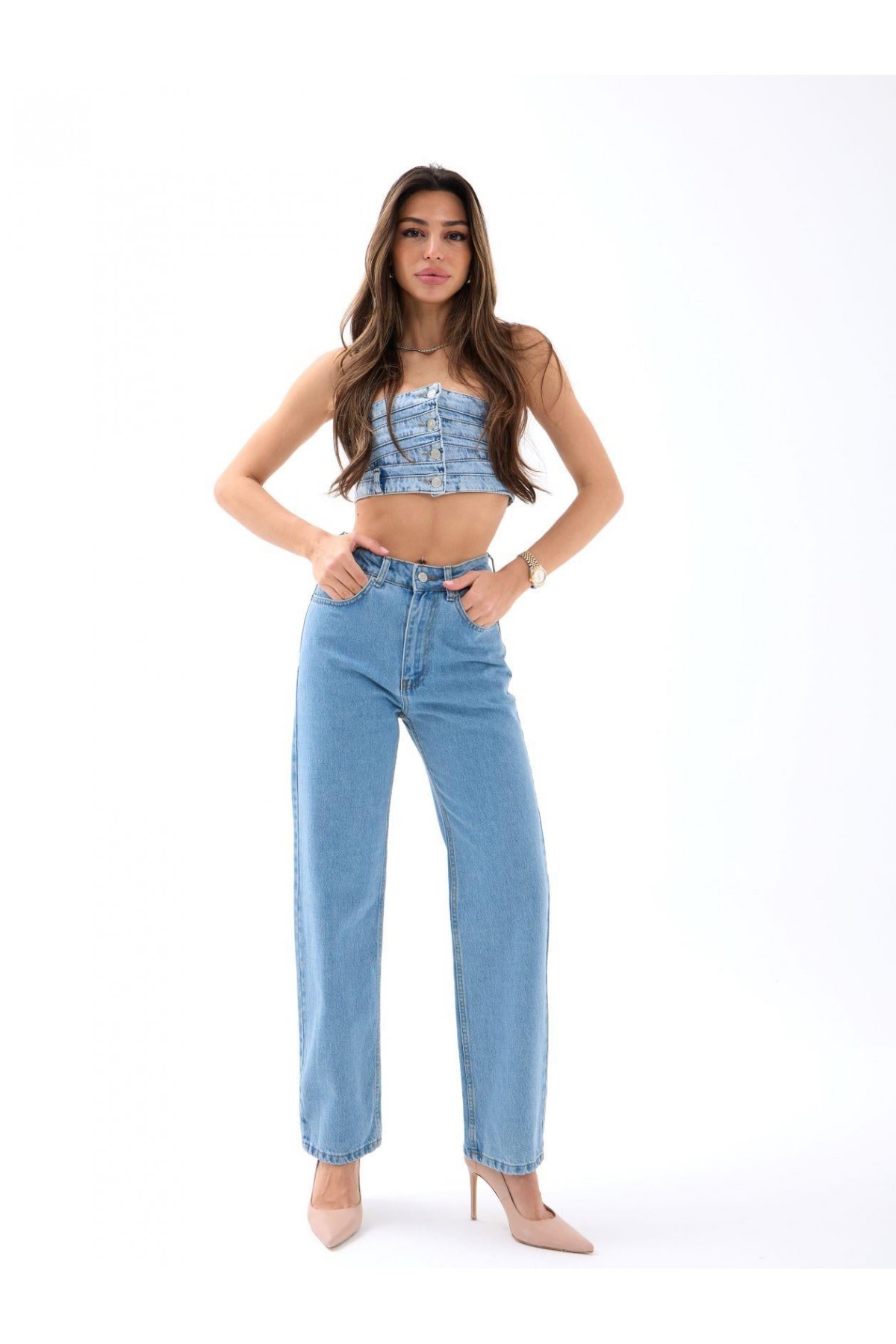6425 DENİM WIDE LEG-MAVİ
