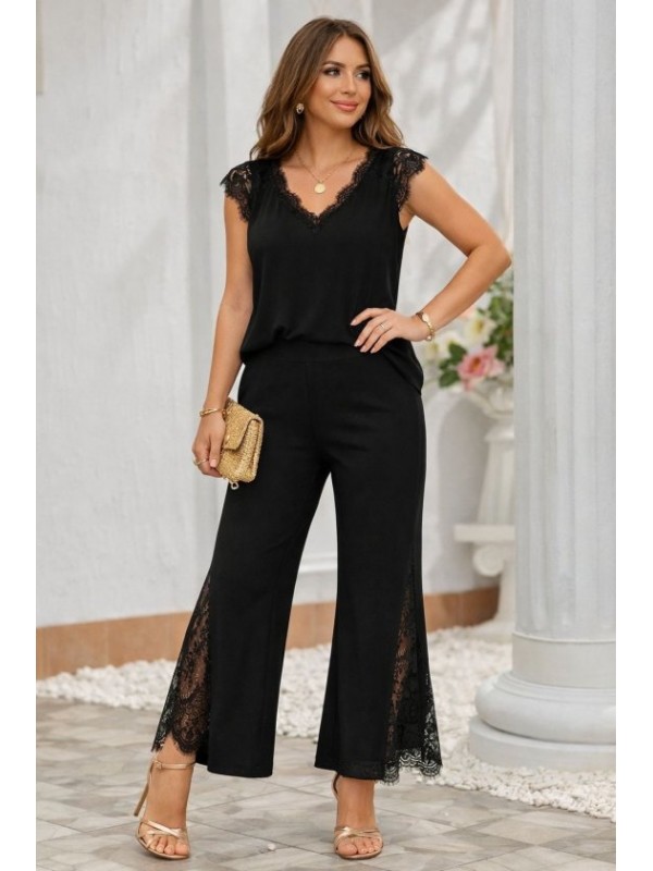 Kadın Kısa Kollu V Dantel Yakalı Sandy Bluz Pantolon Ikili Takım , 33093