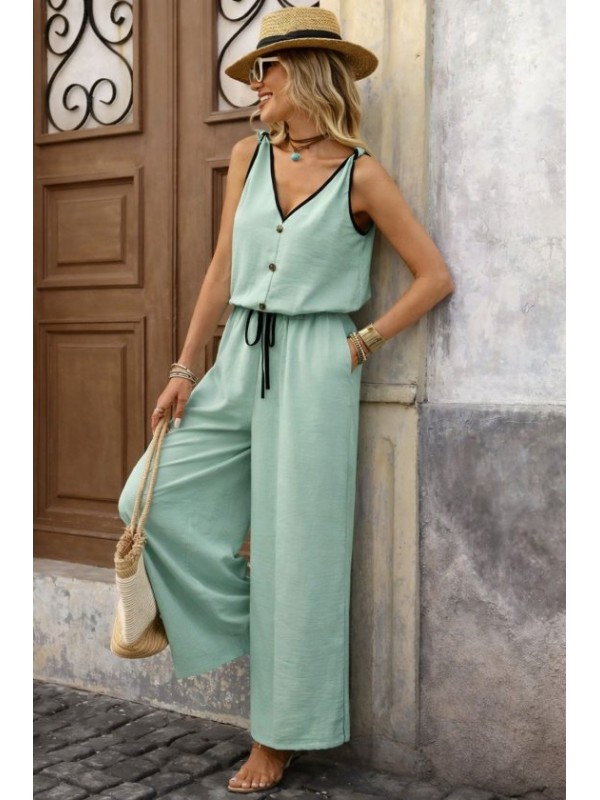 Kadın Askıdan Bağlamalı V Yakalı Belden Süs Bağcıklı Tulum , 33113