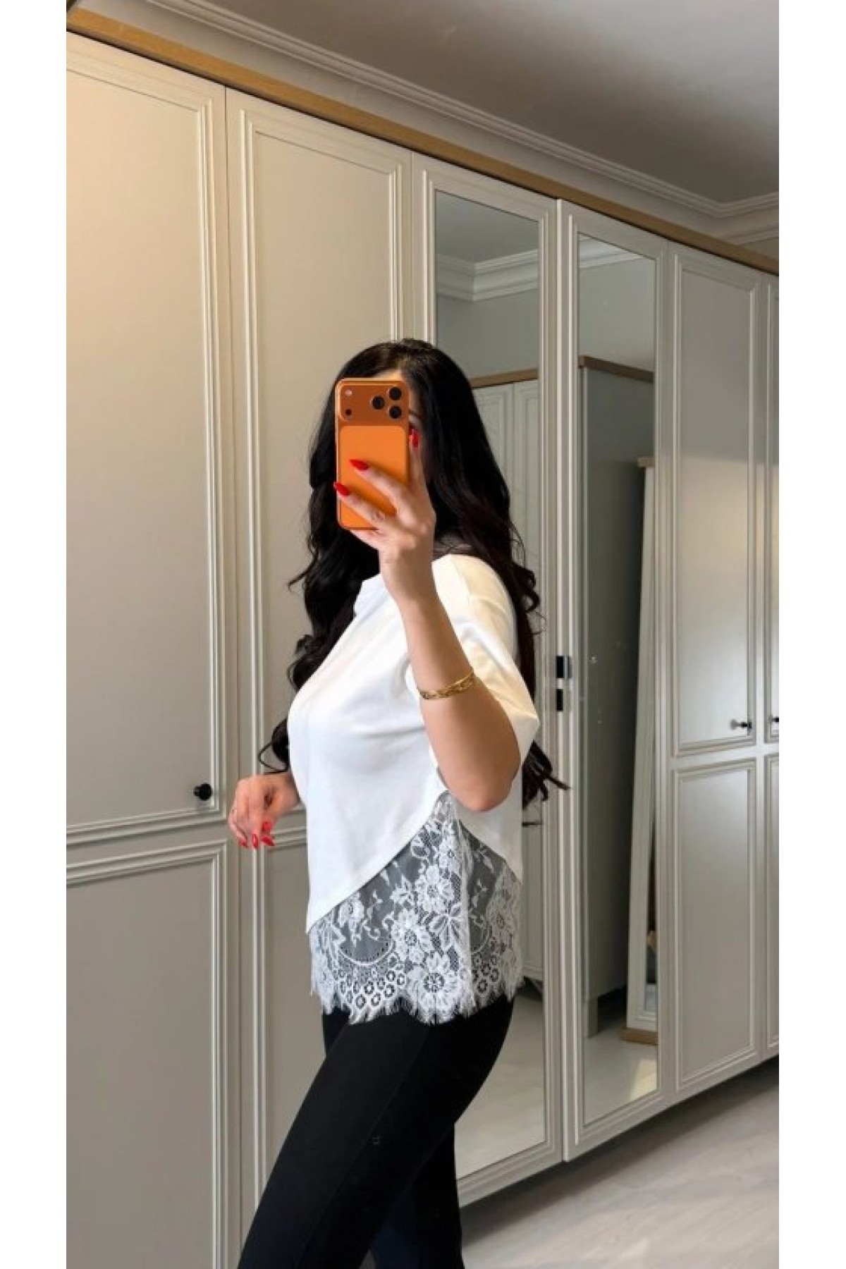 Kısa Kollu Bısıklet Yakalı Dantel Detaylı Vıskon ıkı ıplık Bluz, 34272