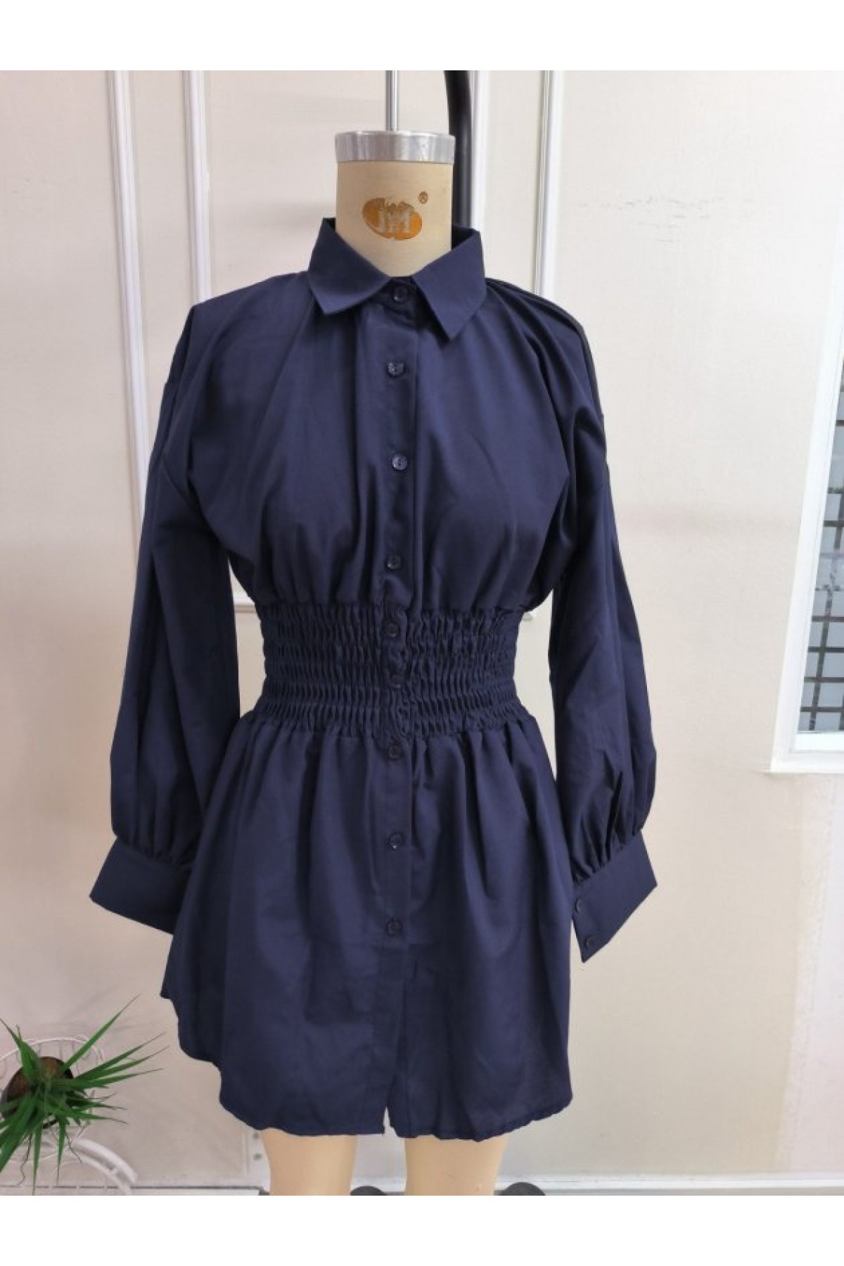 Kadın Uzun Kollu Yakalı Beli Lastikli Trikoton Bluz, 38565