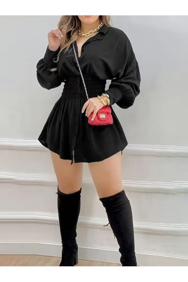 Kadın Uzun Kollu Yakalı Beli Lastikli Trikoton Bluz, 38564