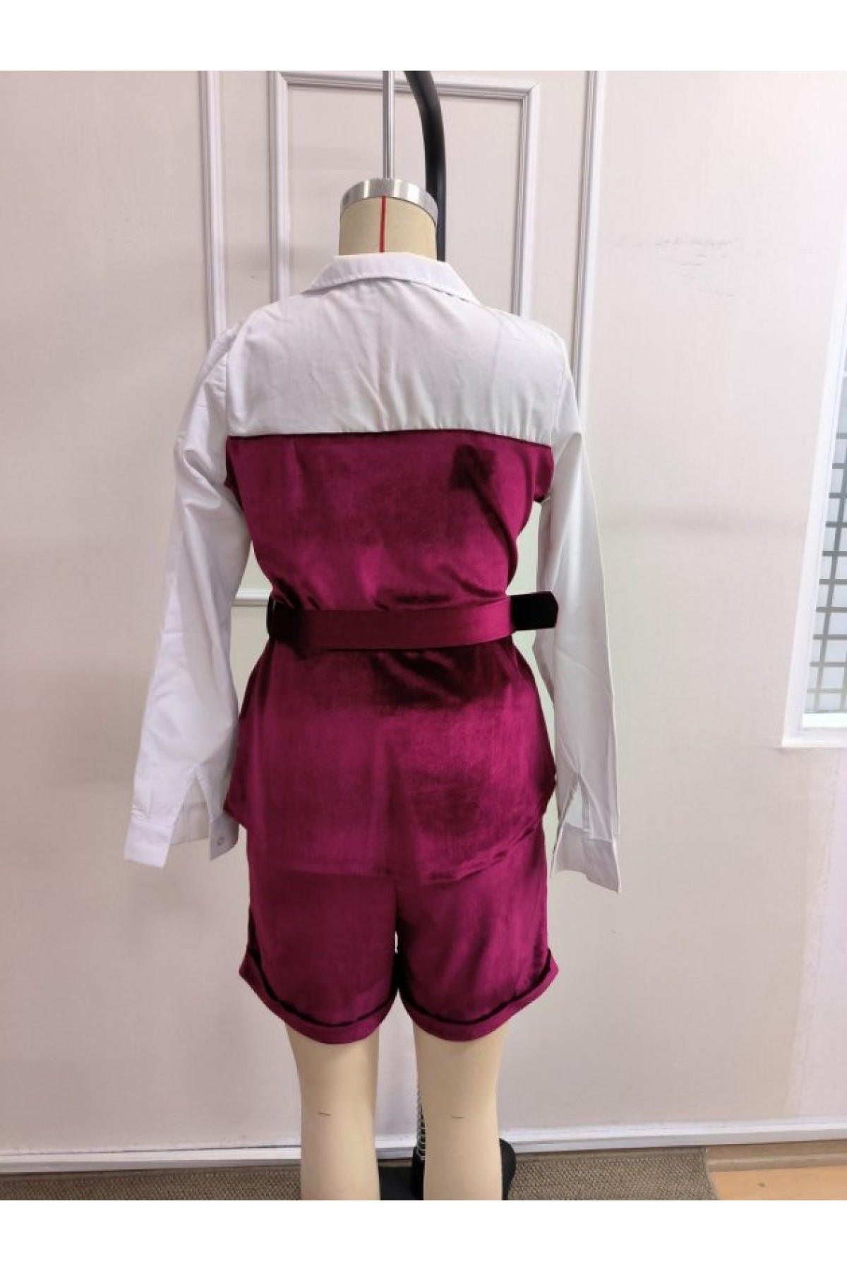 Kadın Uzun Kollu Yakalı Trikoton Ve Kadife Kemersiz Bluz Ve Kadife Short Ikili Takım, 39442