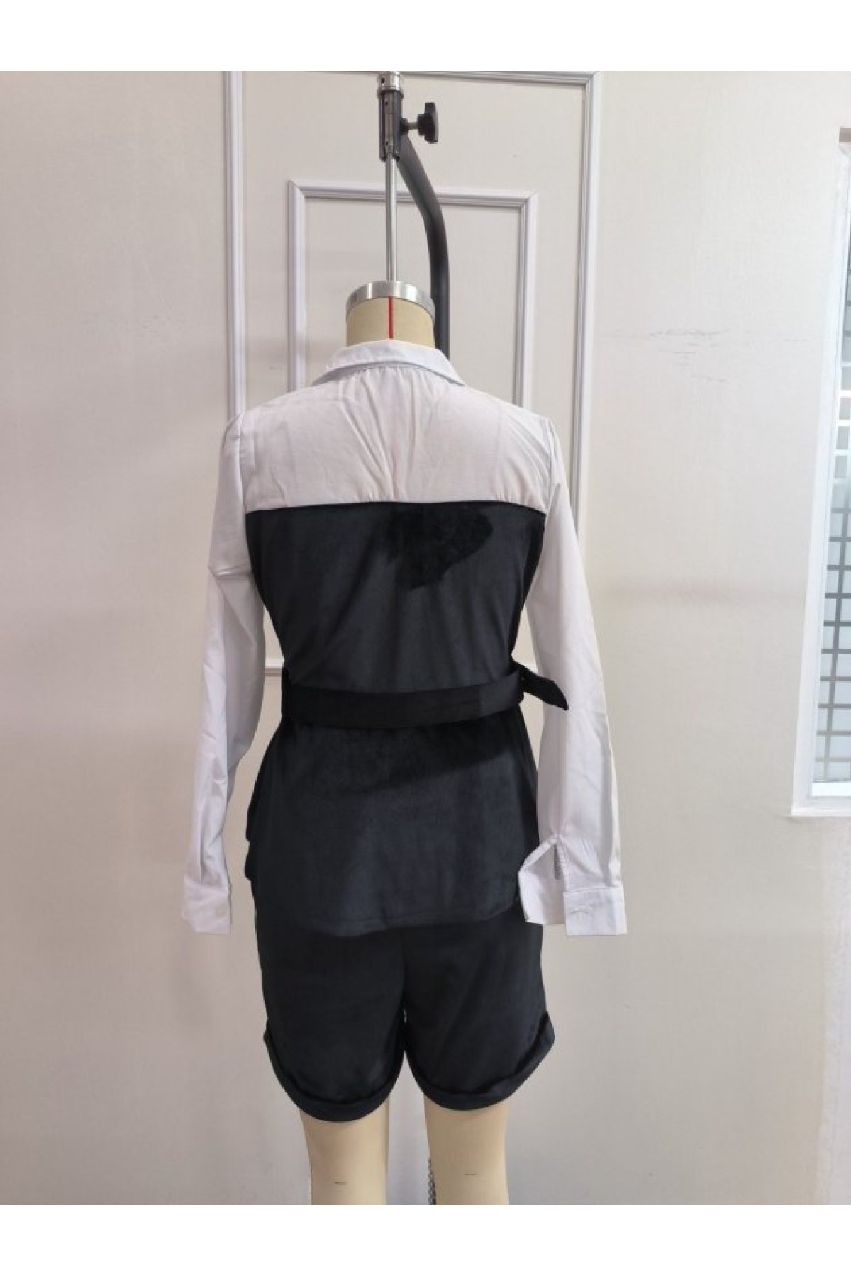 Kadın Uzun Kollu Yakalı Trikoton Ve Kadife Kemersiz Bluz Ve Kadife Short Ikili Takım, 39441