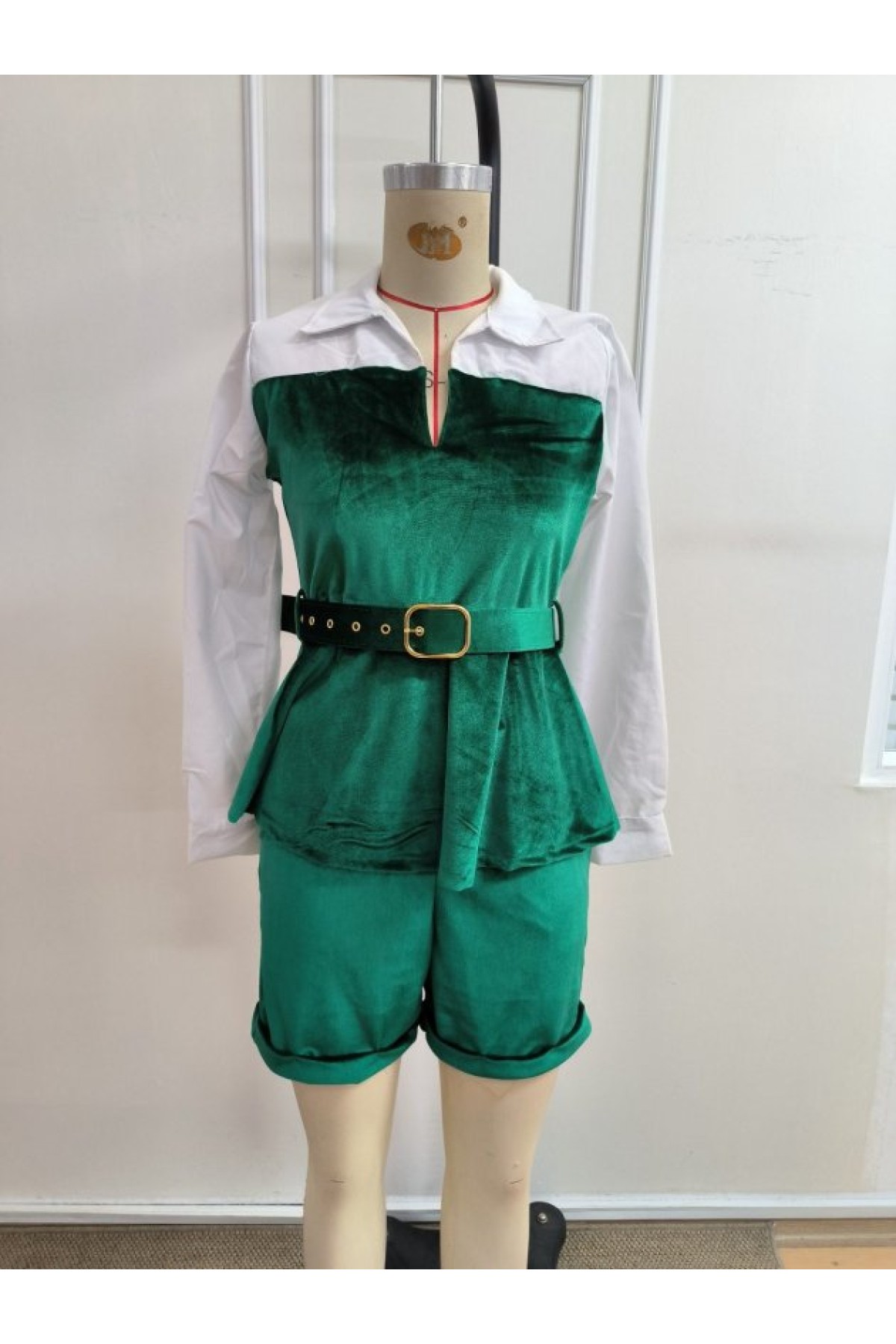 Kadın Uzun Kollu Yakalı Trikoton Ve Kadife Kemersiz Bluz Ve Kadife Short Ikili Takım, 39443