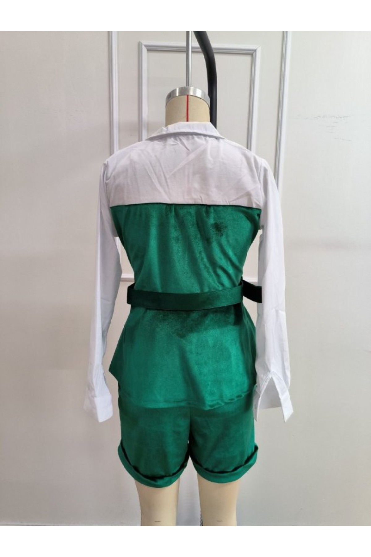 Kadın Uzun Kollu Yakalı Trikoton Ve Kadife Kemersiz Bluz Ve Kadife Short Ikili Takım, 39443