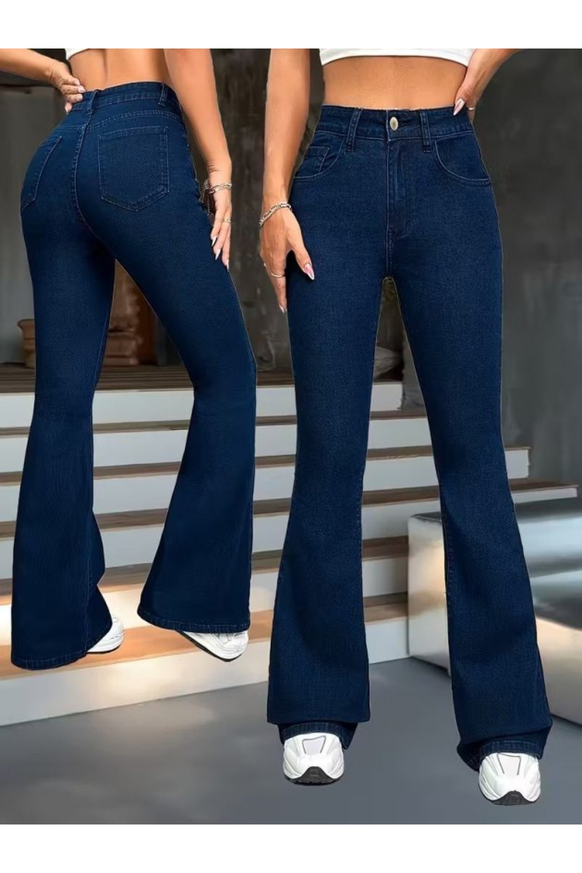 Kadın Yüksek Bel Paçaya Doğru Geniş Kot Pantolon, 35442