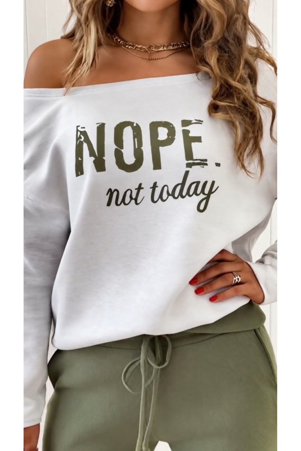 Kadın Tek Omuzdan Açıklı Uzun Kollu şardonlu üç Iplik Bluz Ve Pantolon Ikili Takım, 39285