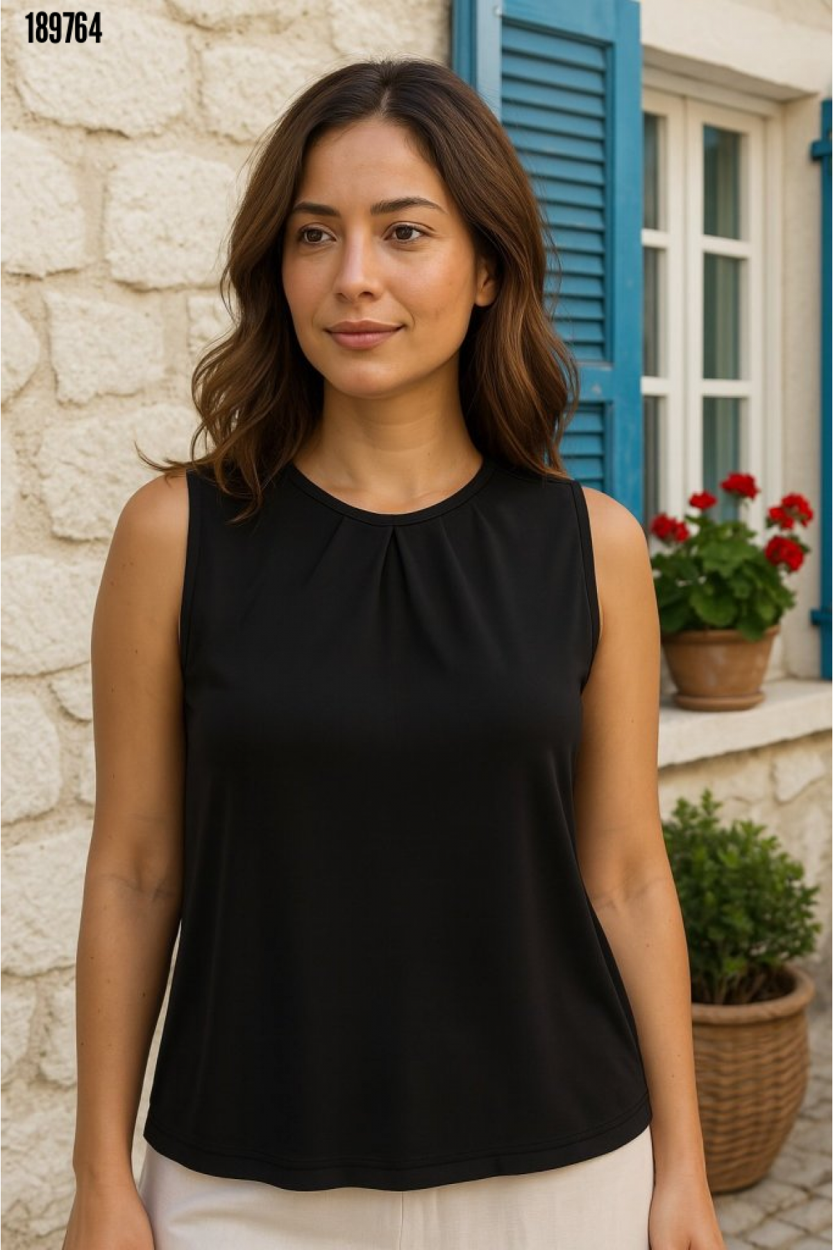 Kadın Askılı Yuvarlak Büzgü Yaka Sandy Bluz, 38354