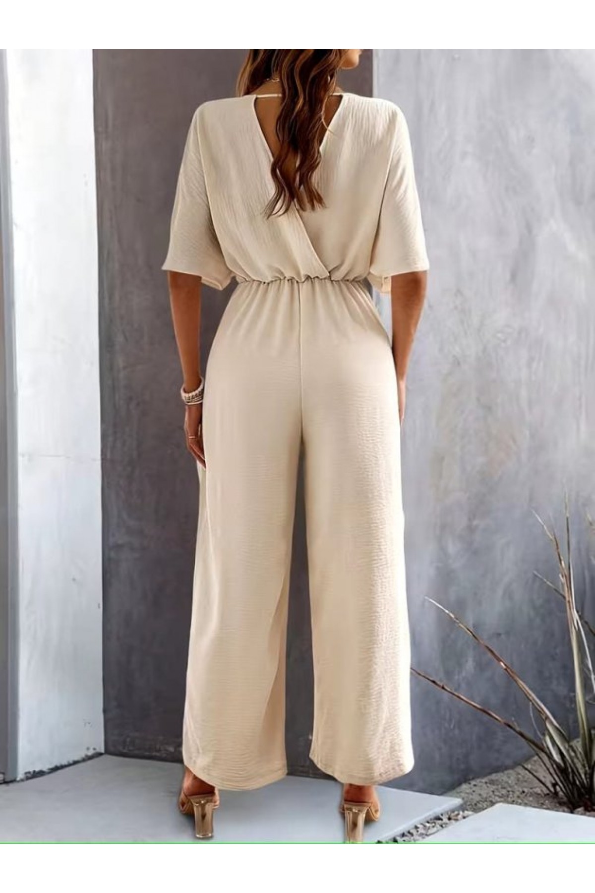 Kadın Kısa Kollu Kruvaze Yakalı önden Büzgülü Uzun Aerobin Tulum, 33295