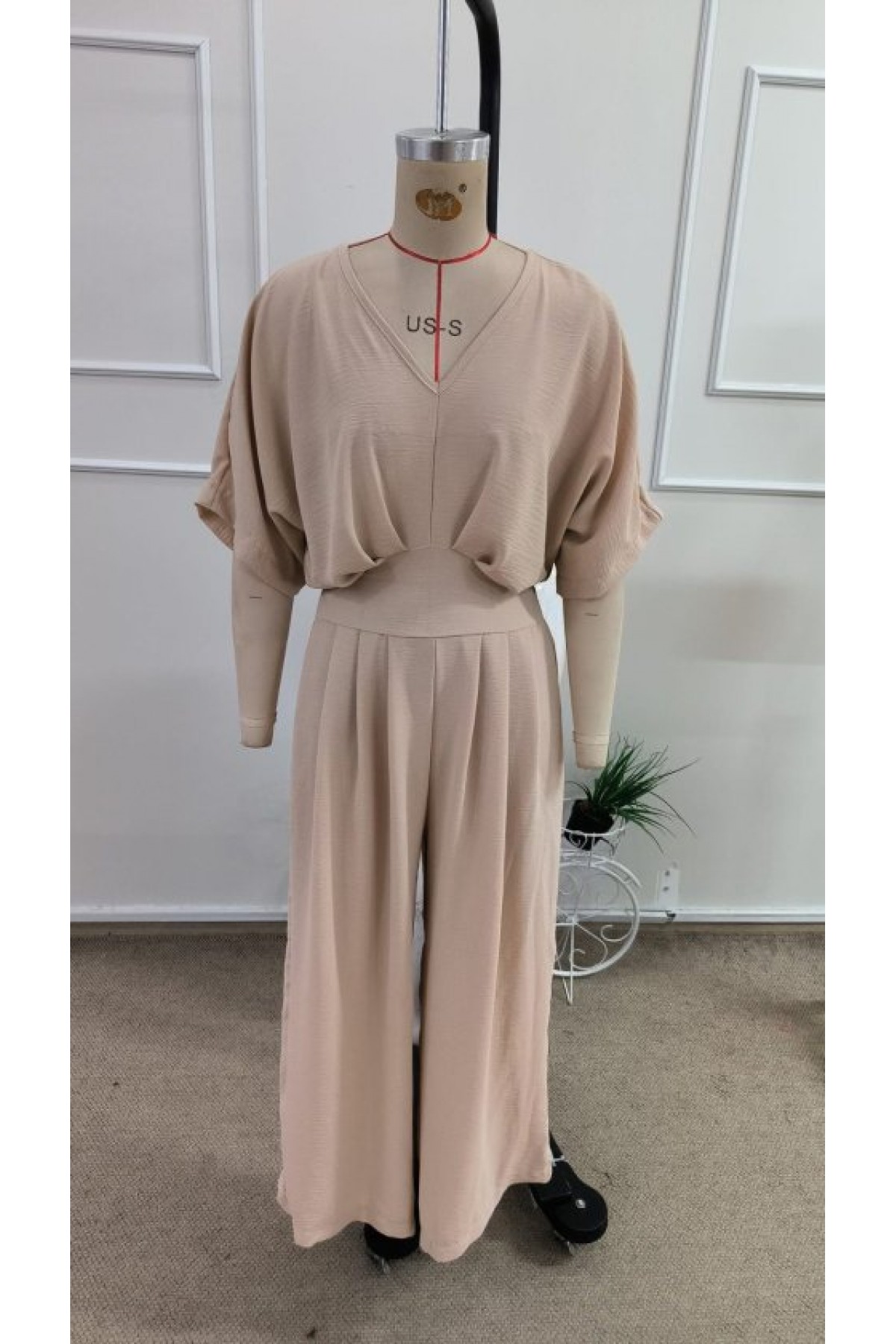 Kadın Kısa Kollu Kruvaze Yakalı önden Büzgülü Uzun Aerobin Tulum, 33295