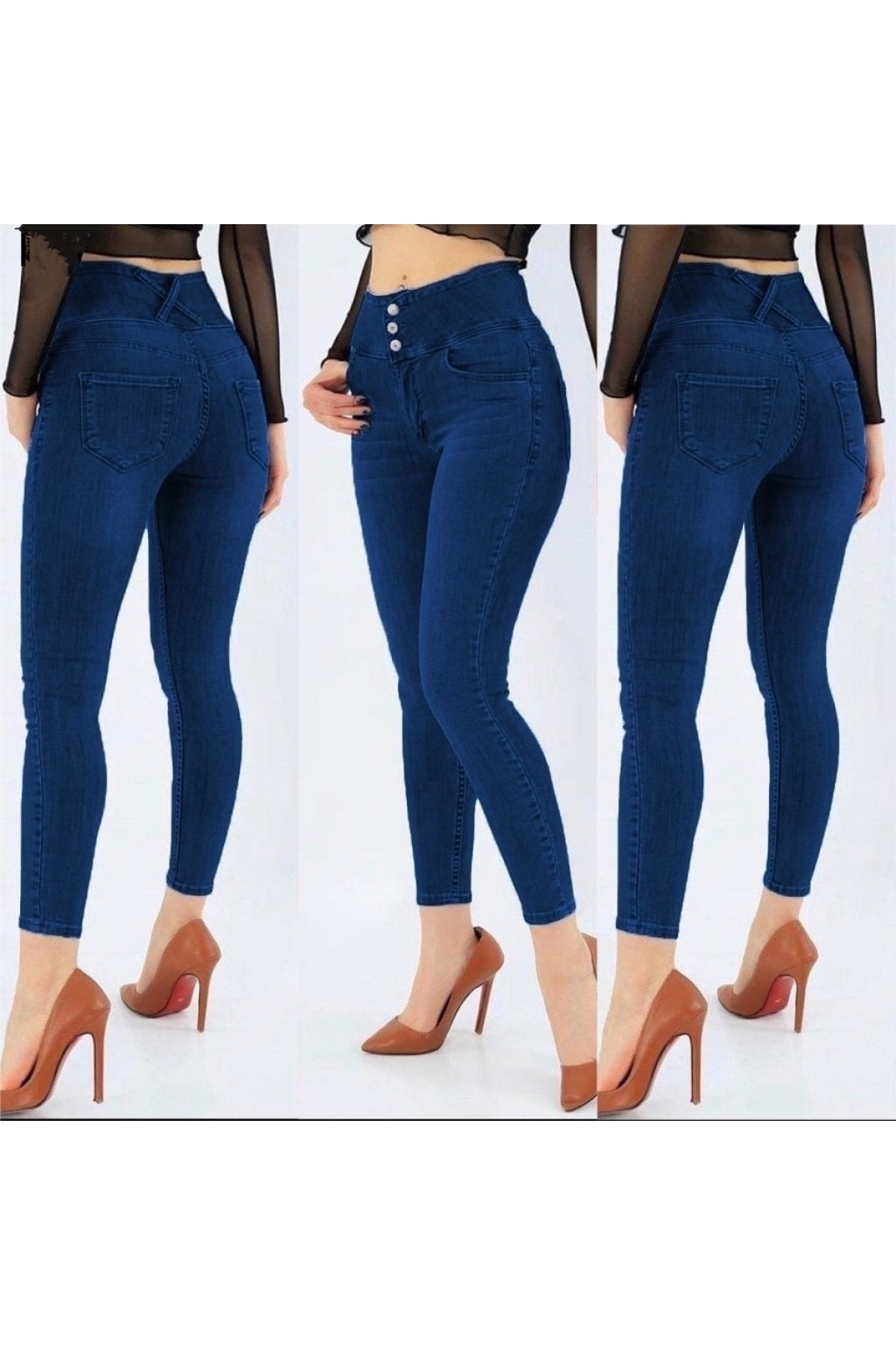 Yüksek Bel Likralı Jean Pantolon 90 Cm, 5328