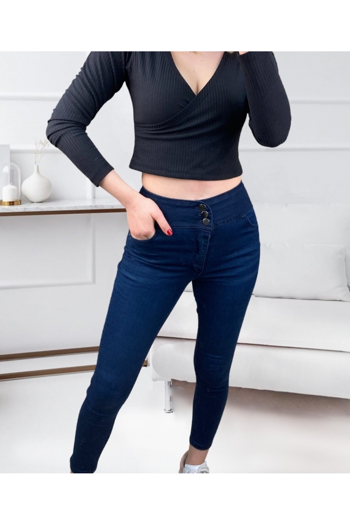 Yüksek Bel Likralı Jean Pantolon 90 Cm, 5328
