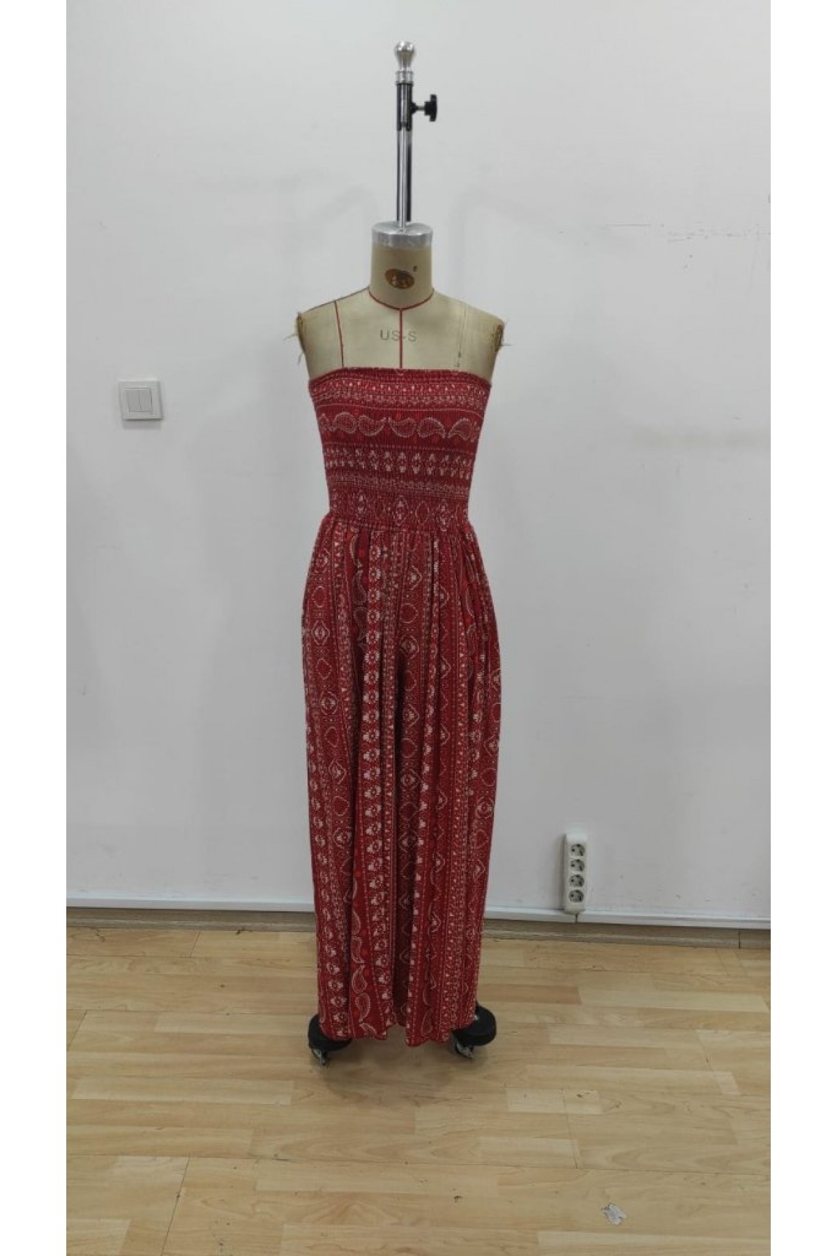 Women's Patterned Single Jersey Trouser Skirt with Gipe Collar Detail and Front Slit Detail, 26085